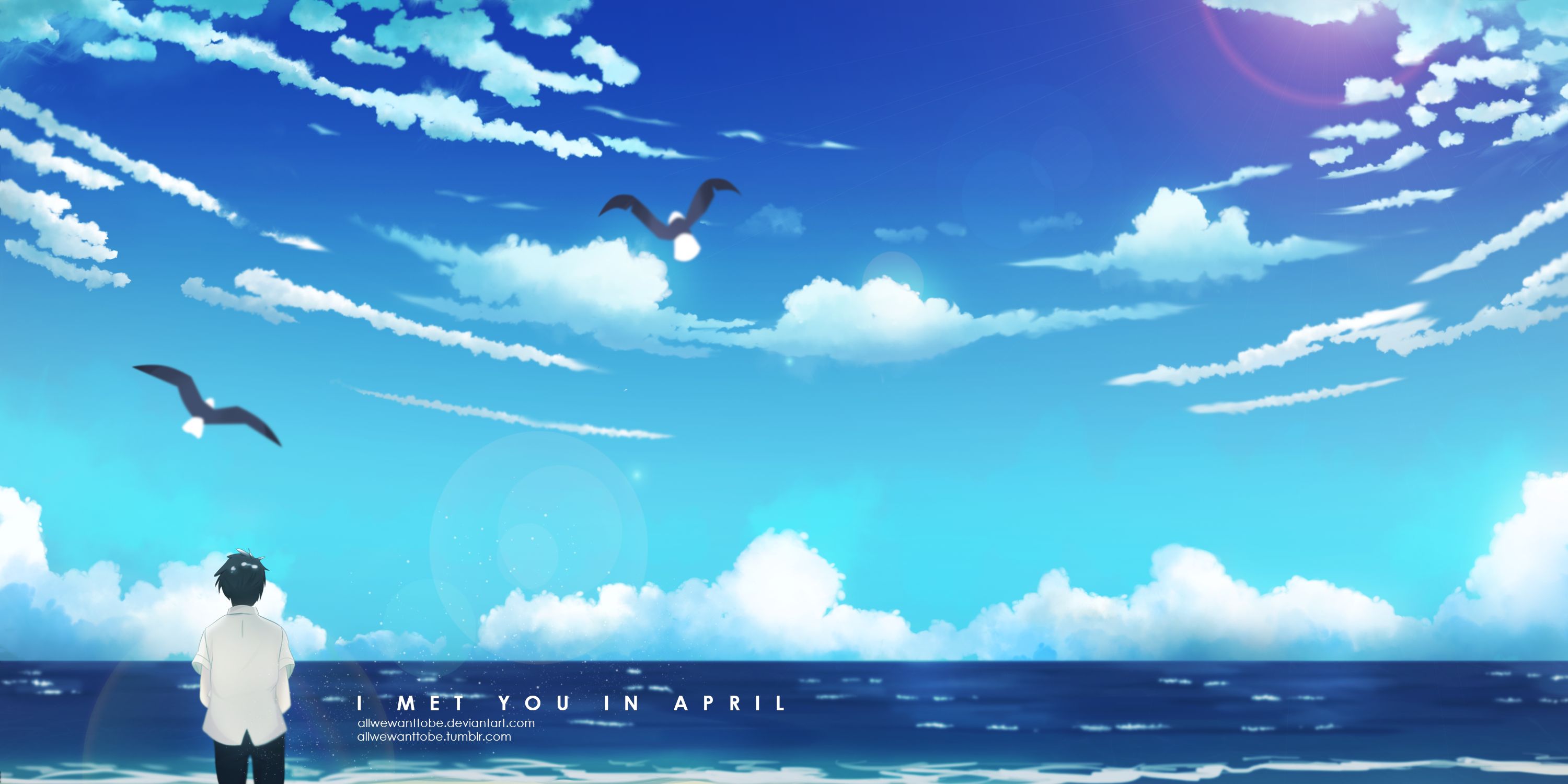 Free download wallpaper Anime, Beach, Bird, Ocean, Cloud, Original on your PC desktop