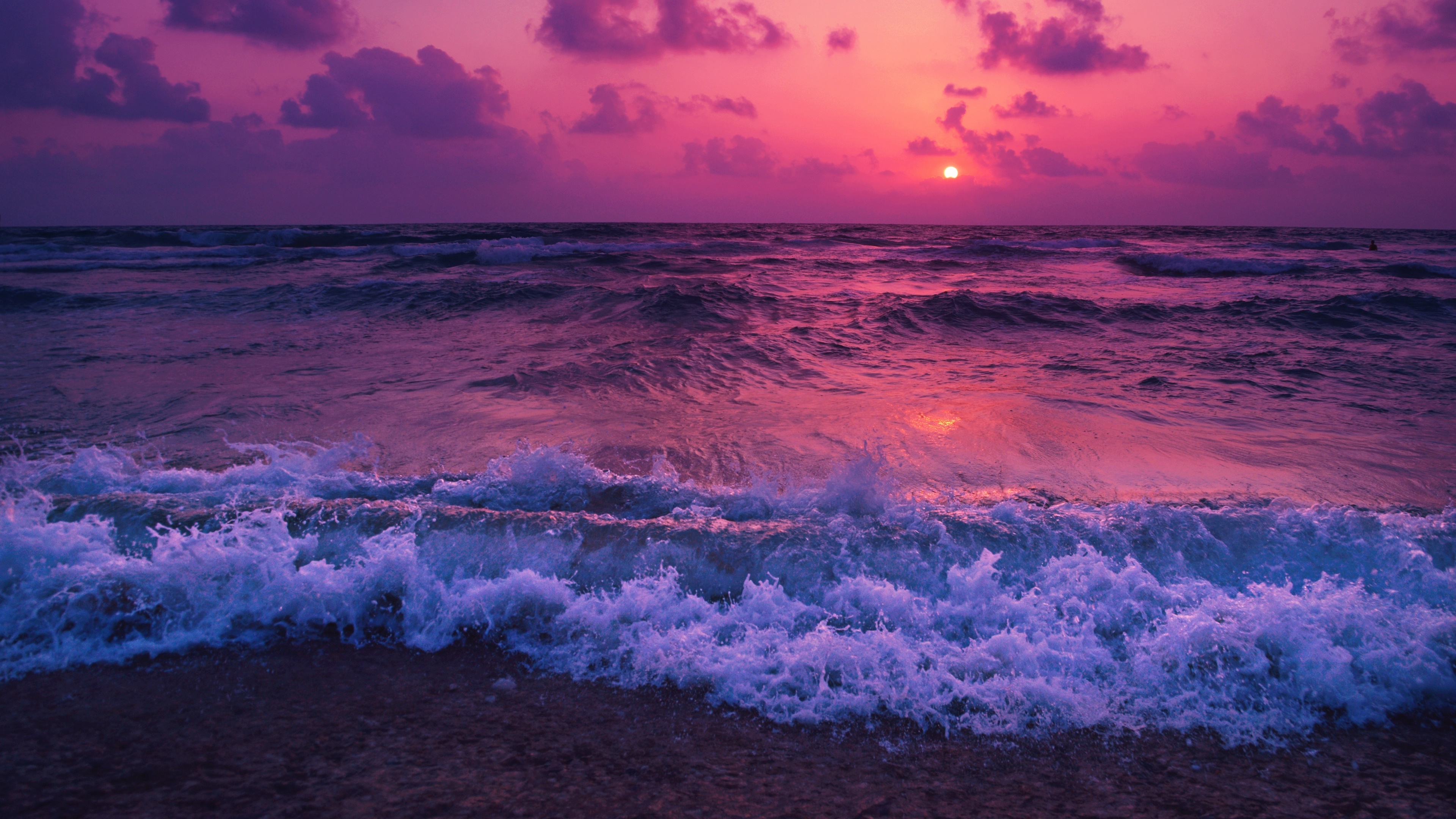 Скачать картинку Океан, Пурпурный, Земля/природа, Закат Солнца, Морской Пейзаж в телефон бесплатно.