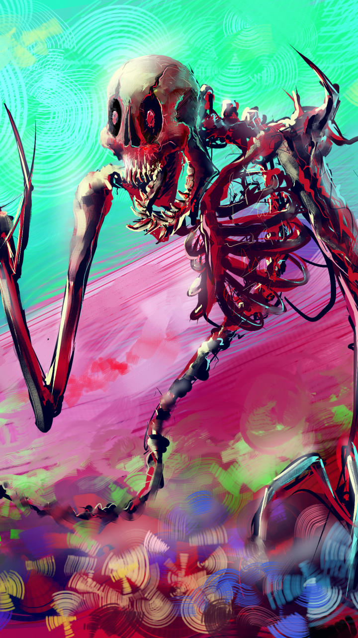 Download mobile wallpaper Dark, Colors, Creature, Creepy, Skeleton for free.