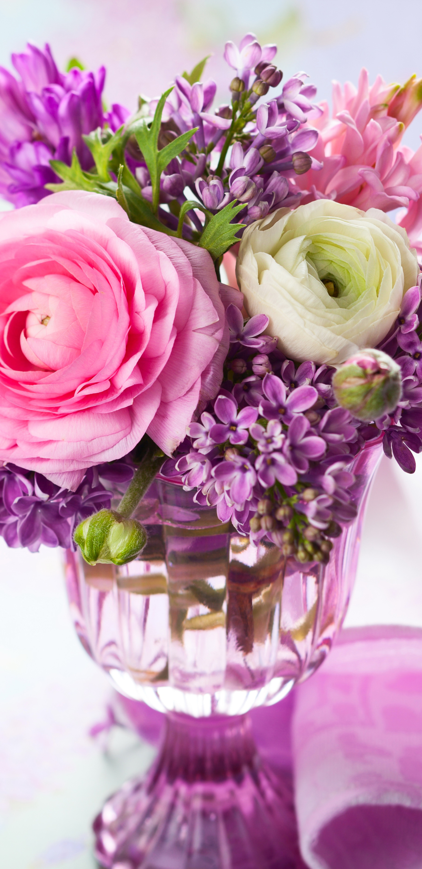 無料モバイル壁紙ライラック, 静物, 花, 色, マンメイド, ピンクの花, 紫色の花, ラナンキュラをダウンロードします。