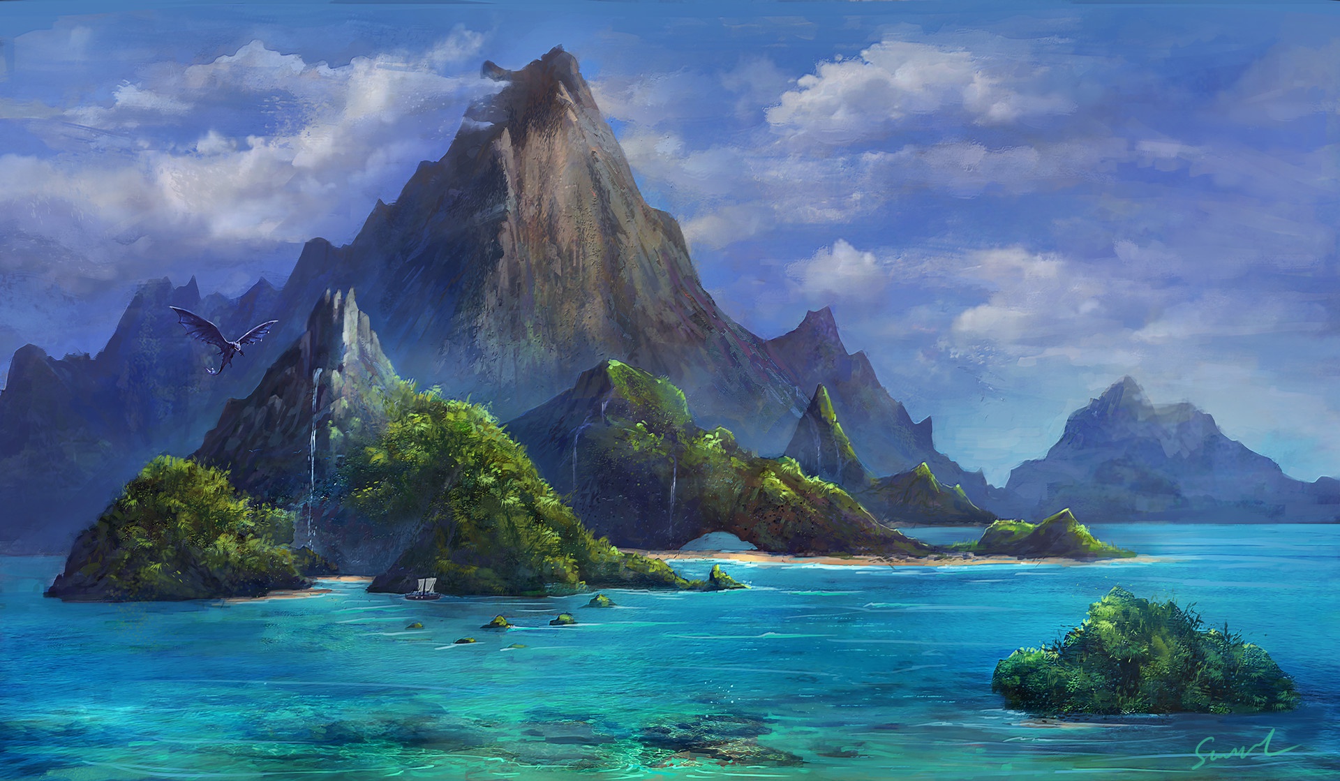 Laden Sie das Landschaft, Fantasie, Insel-Bild kostenlos auf Ihren PC-Desktop herunter