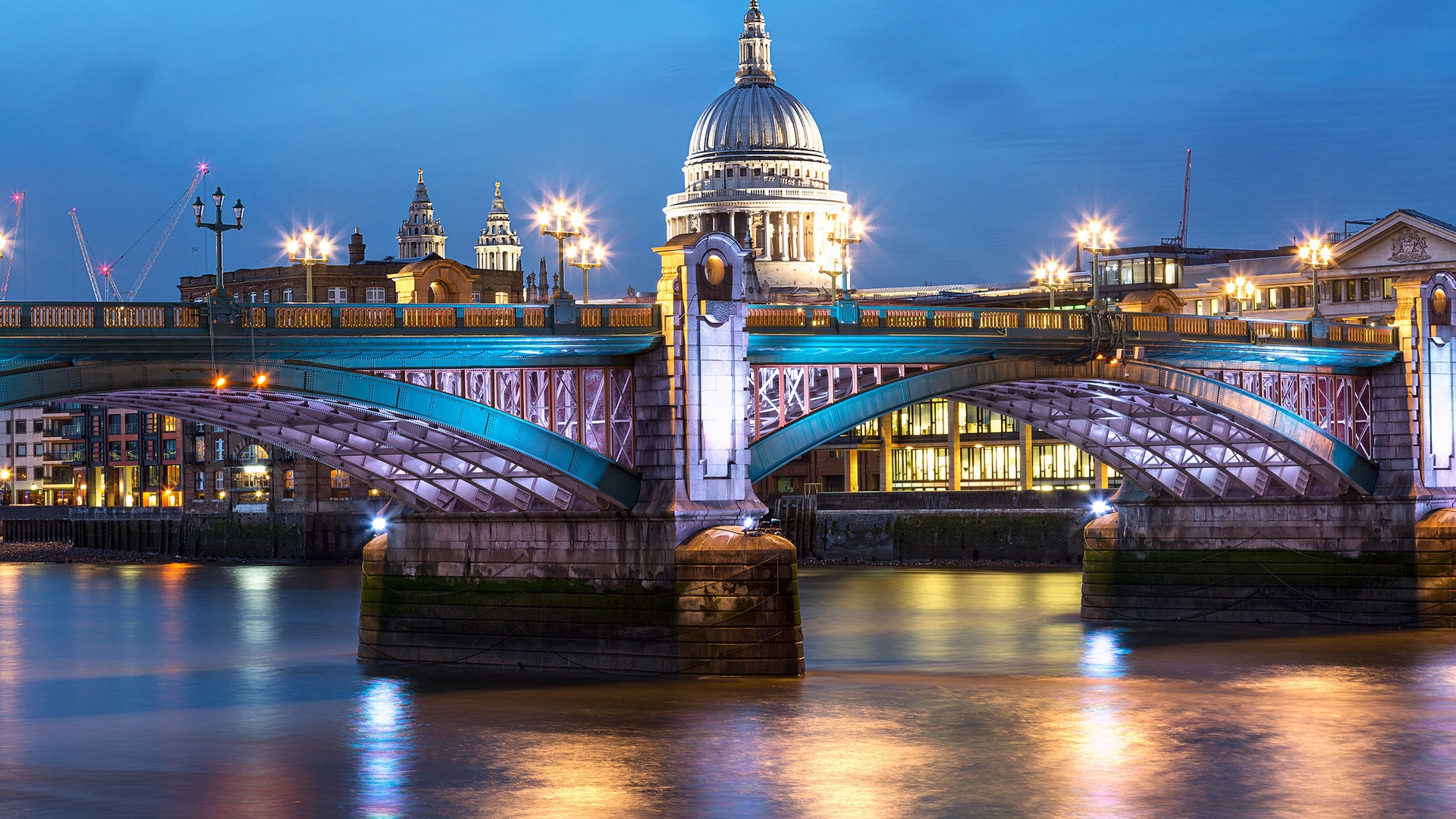 Téléchargez des papiers peints mobile Nuit, Londres, Lumière, Pont, Royaume Uni, Des Ponts, Construction Humaine, Pont De Southwark, Pont De Blackfriars gratuitement.