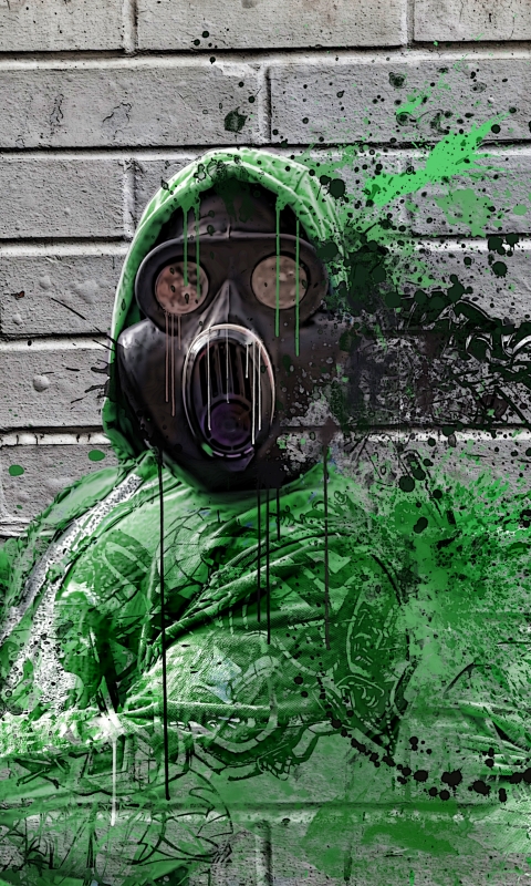 Handy-Wallpaper Gasmaske, Graffiti, Künstlerisch, Gas Masken kostenlos herunterladen.