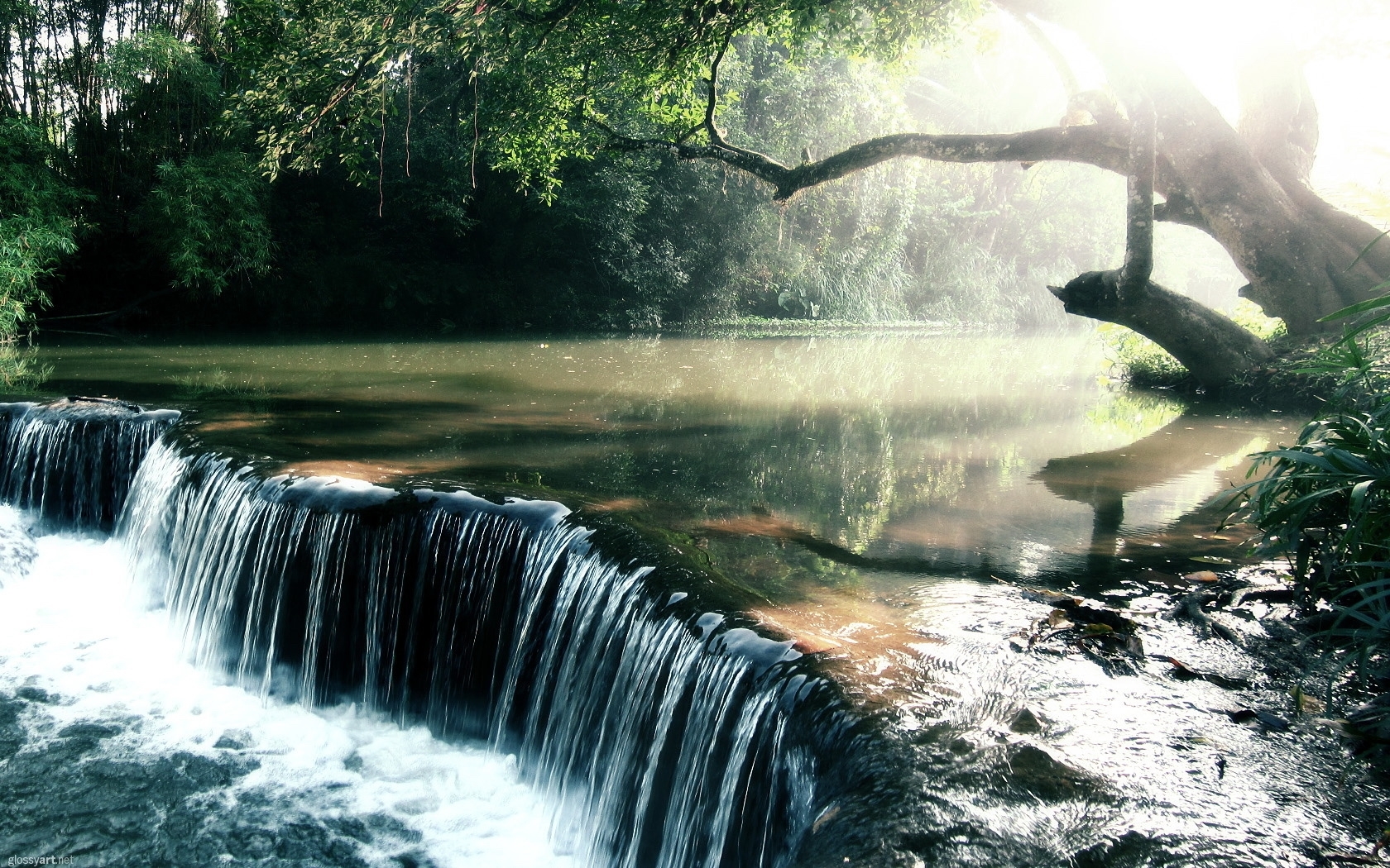 Free download wallpaper Rivers, Trees, Landscape, Waterfalls on your PC desktop