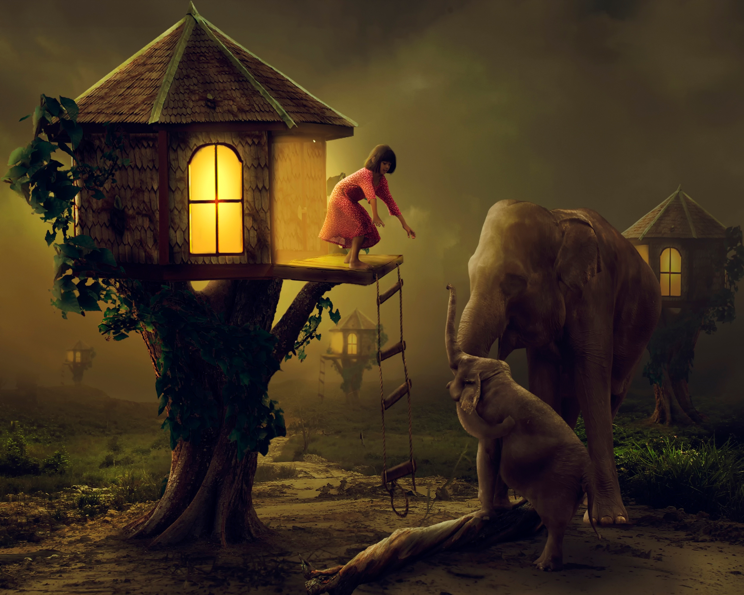 Free download wallpaper Fantasy, Forest, Artistic, Elephant on your PC desktop