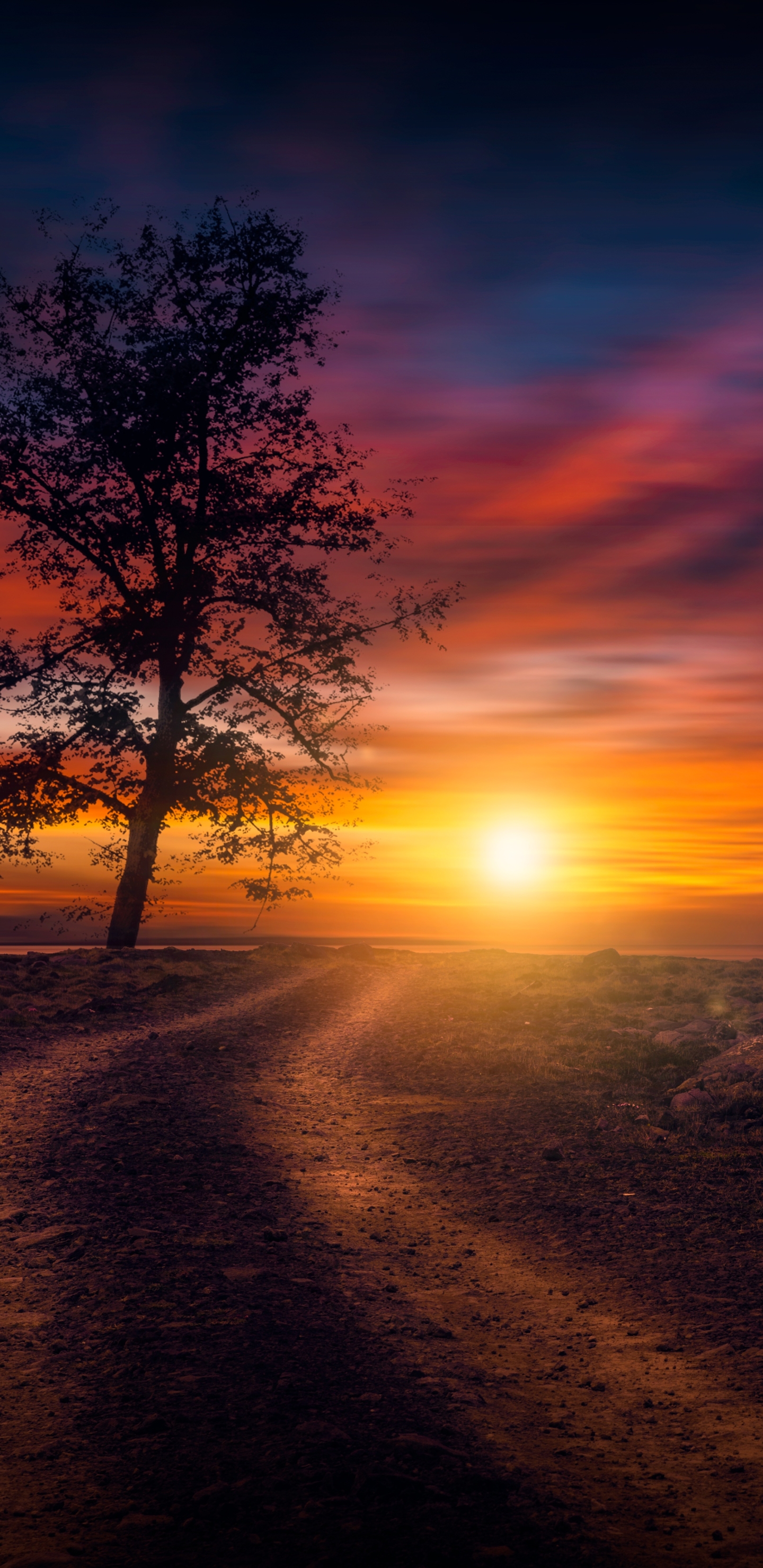 Download mobile wallpaper Nature, Sunset, Sky, Earth, Dirt Road for free.