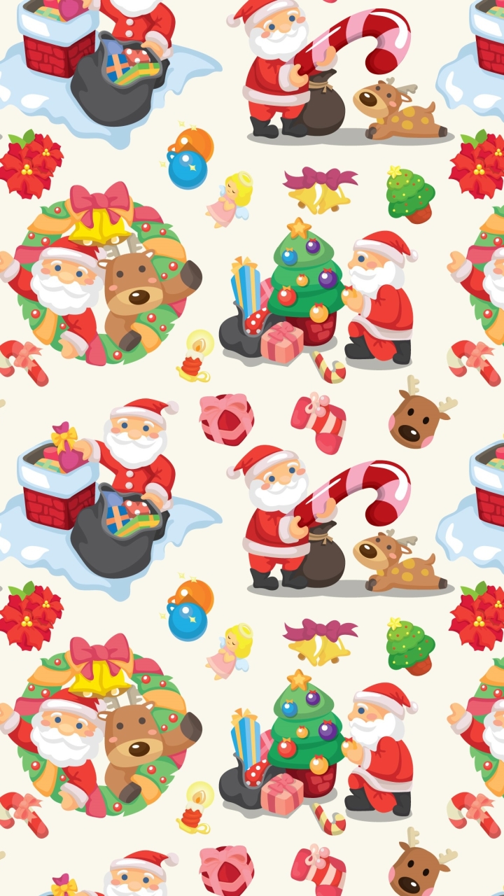 Handy-Wallpaper Feiertage, Weihnachtsmann, Weihnachten, Rentier, Zuckerstange kostenlos herunterladen.