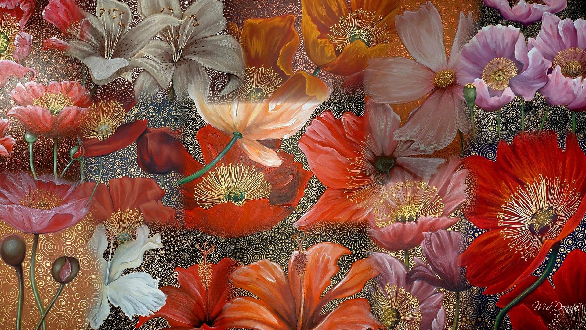 Free download wallpaper Flowers, Flower, Colors, Purple, Artistic, Poppy, Orange (Color) on your PC desktop