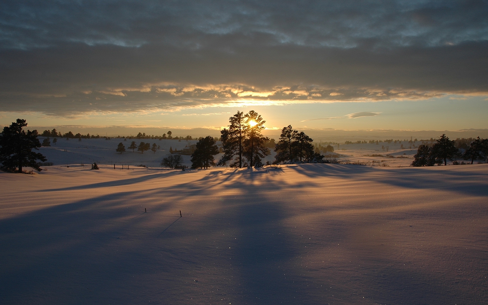 snow, landscape, winter, sunset, sky Desktop Wallpaper