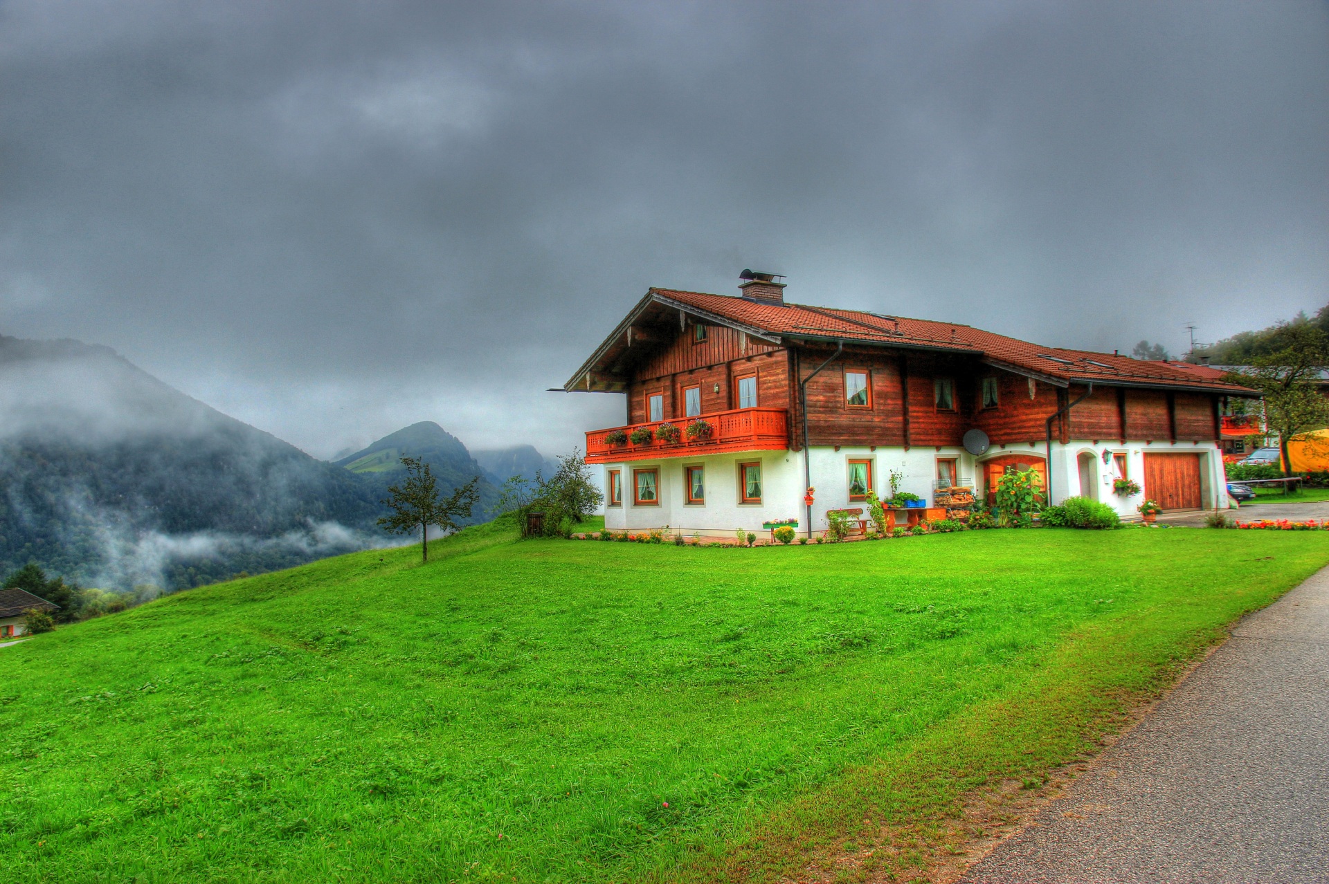 Free download wallpaper Mountain, Fog, House, Germany, Man Made on your PC desktop