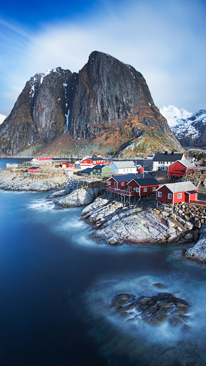 Téléchargez des papiers peints mobile Paysage, Montagne, Lac, Loger, Maison, Village, Photographie, Îles Lofoten gratuitement.