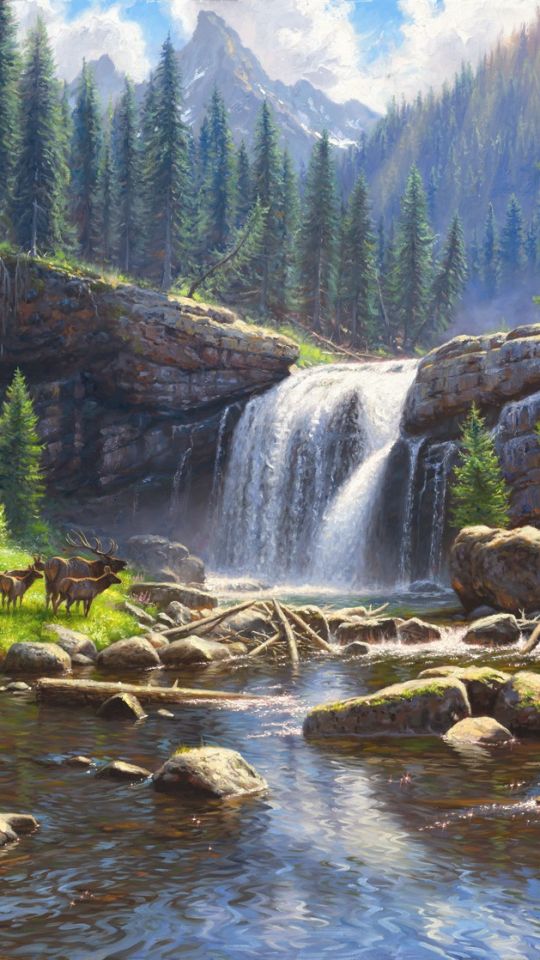 Download mobile wallpaper Landscape, Waterfalls, Mountain, Waterfall, Tree, Earth for free.
