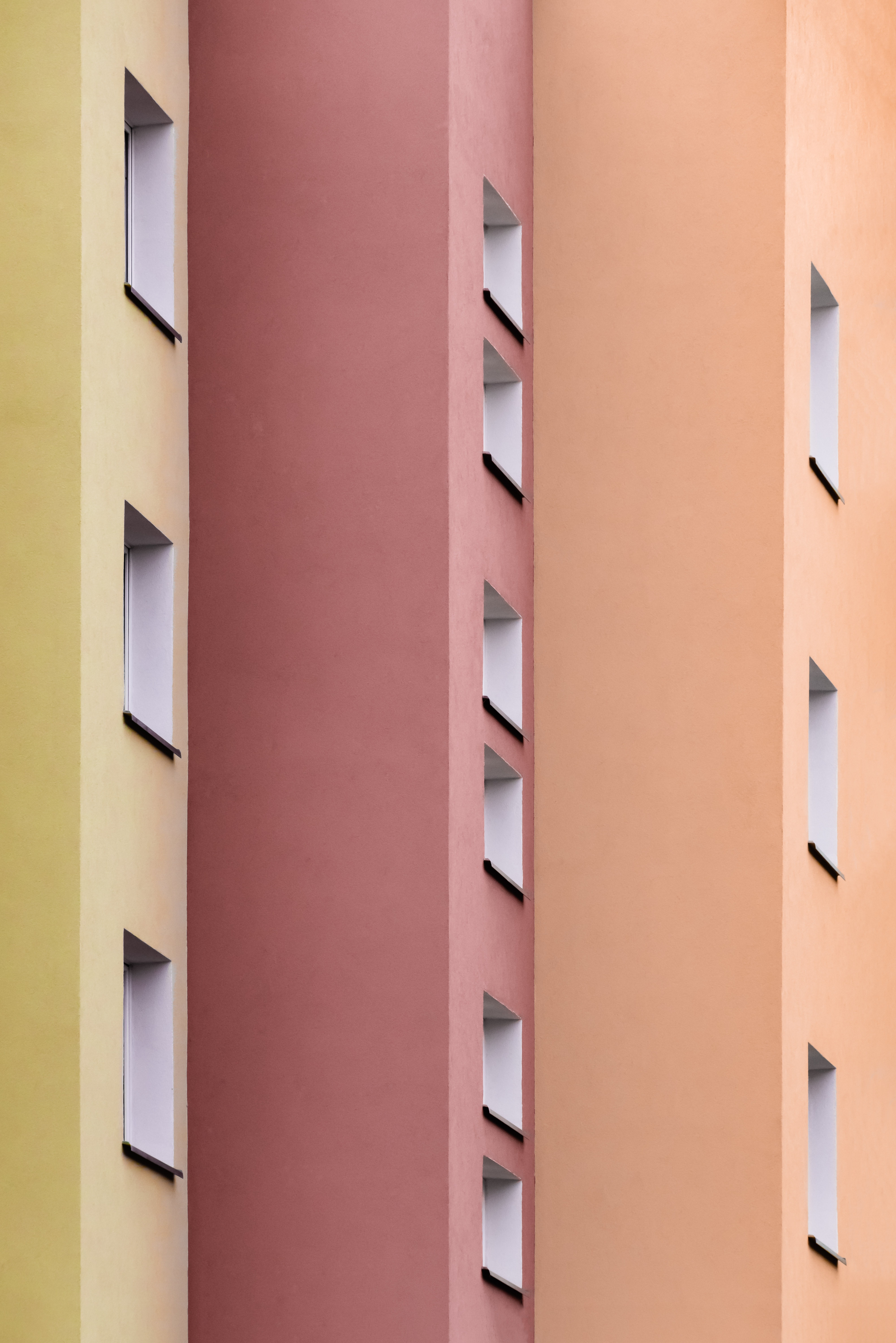 minimalism, multicolored, windows, walls, architecture, building, motley, symmetry 5K