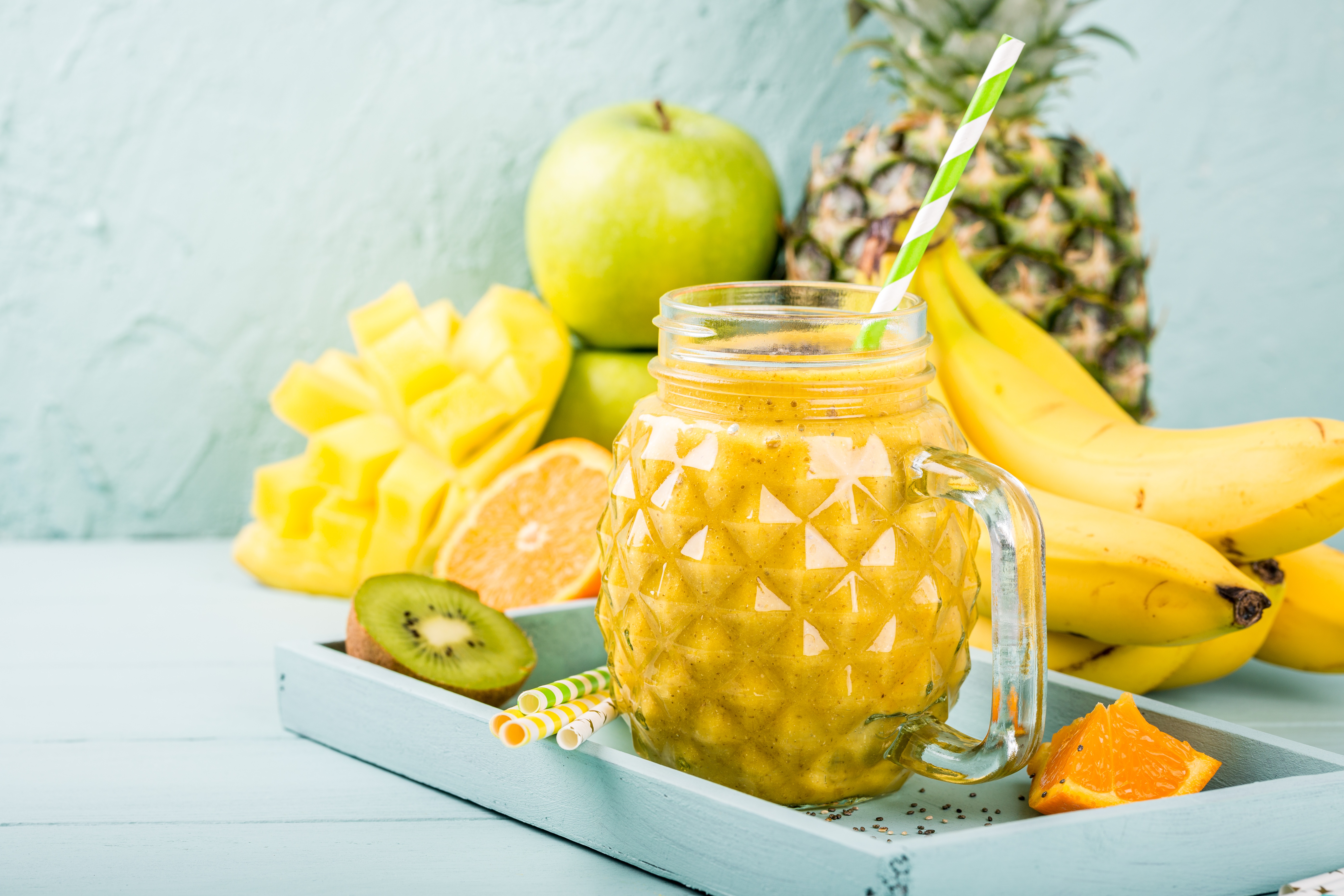 Download mobile wallpaper Food, Apple, Fruit, Banana, Pineapple, Juice, Smoothie for free.