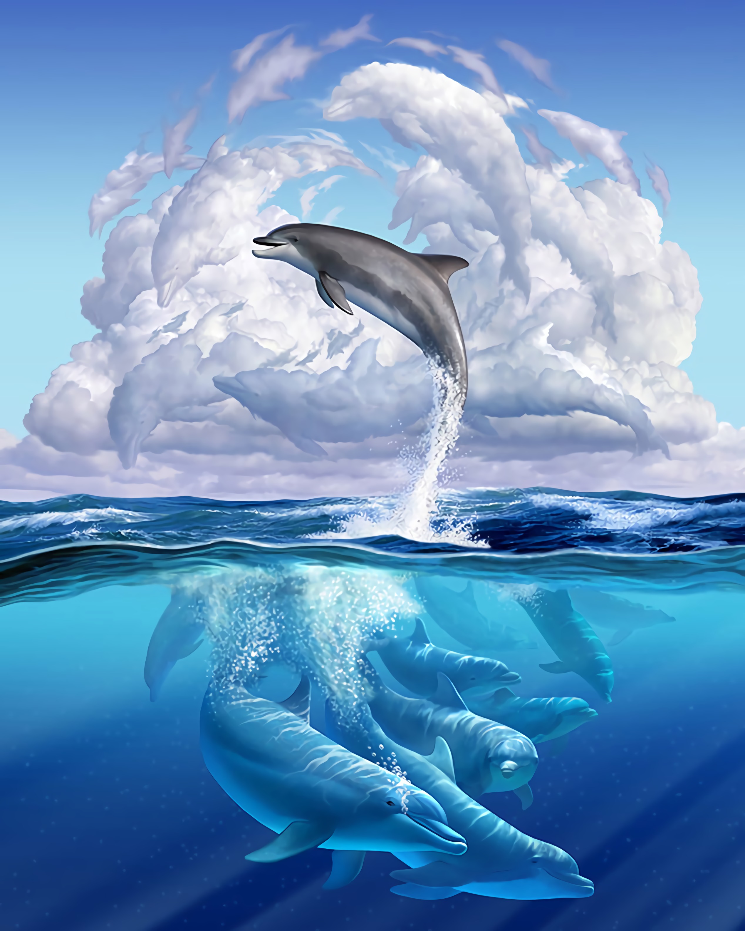 121635 baixar imagens engraçado, golfinho, arte, mundo subaquático - papéis de parede e protetores de tela gratuitamente