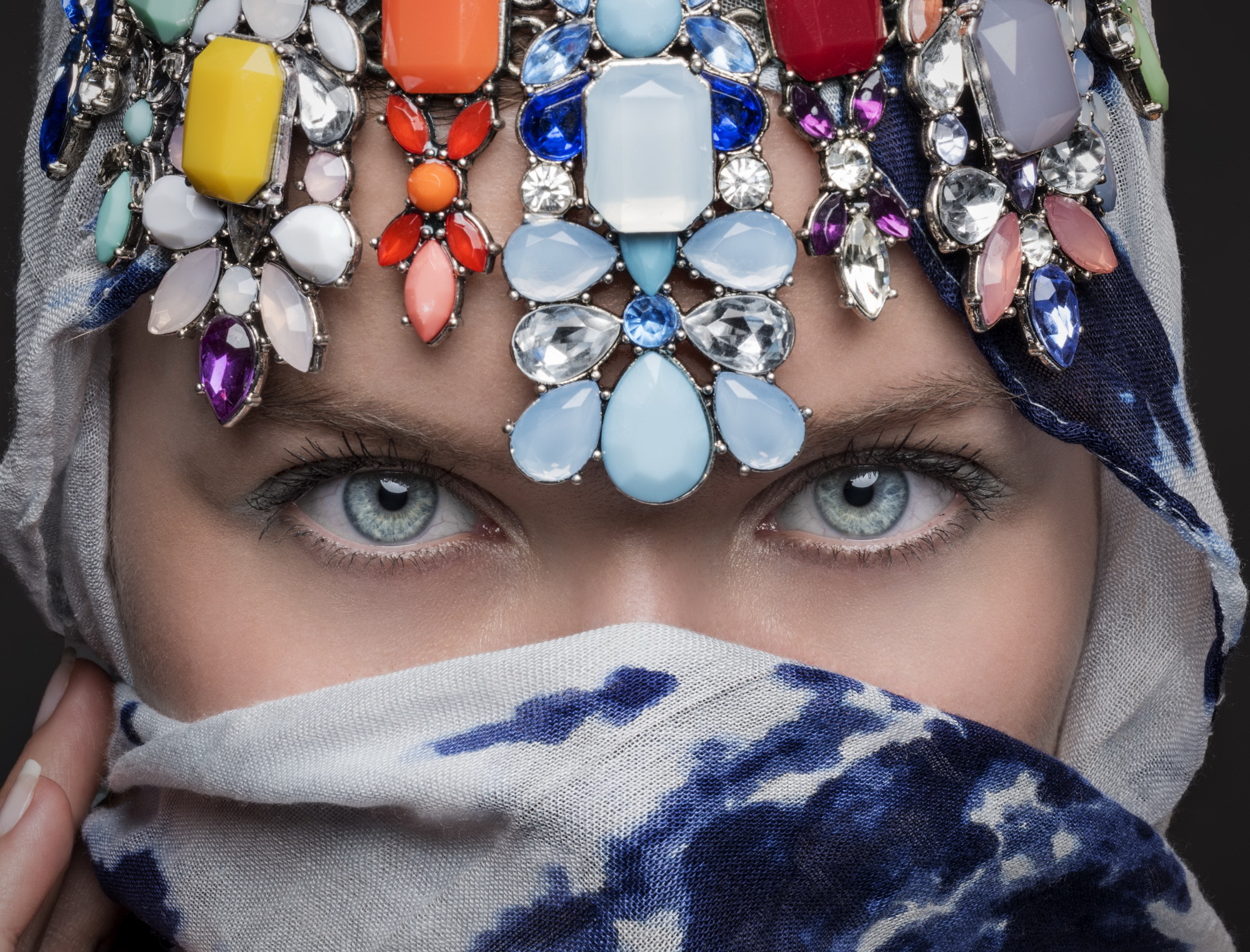 Download mobile wallpaper Jewelry, Veil, Eye, Women, Blue Eyes for free.