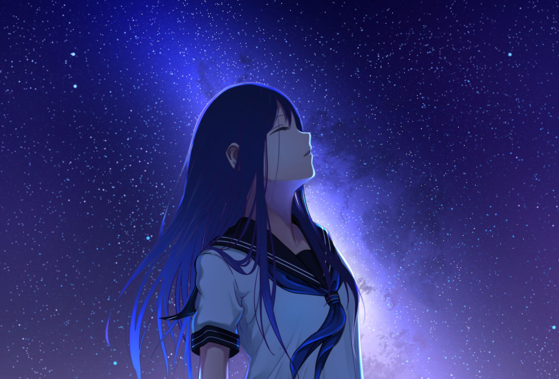 Download mobile wallpaper Anime, Night, Starry Sky, Original for free.