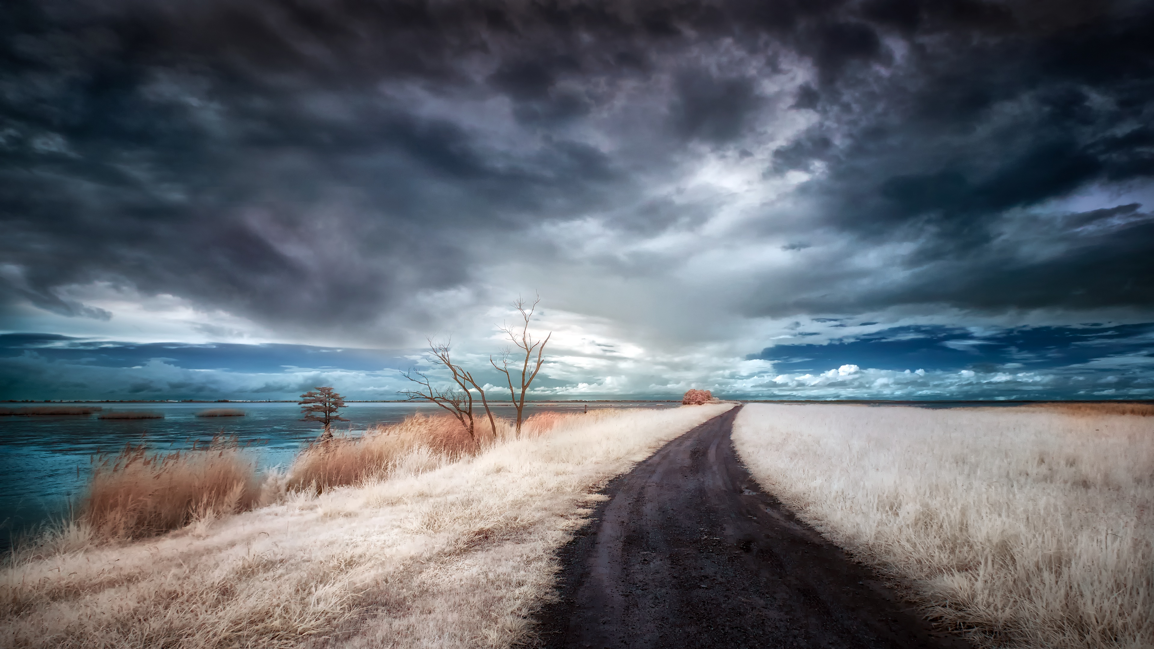 Download mobile wallpaper Sky, Road, Field, Man Made for free.