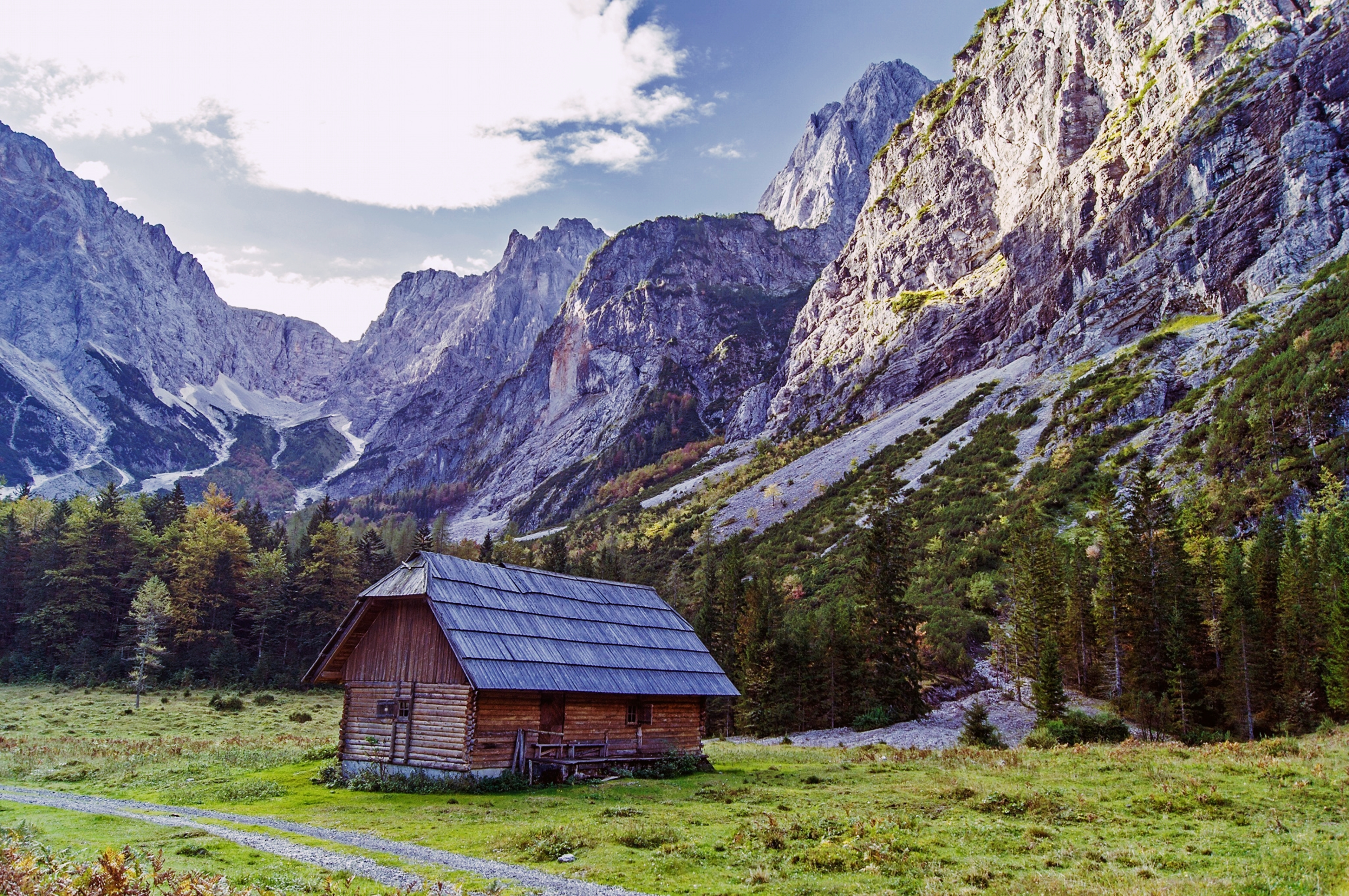 Free download wallpaper Landscape, Nature, Mountains, Mountain, Tree, Hut, Photography, Countryside on your PC desktop