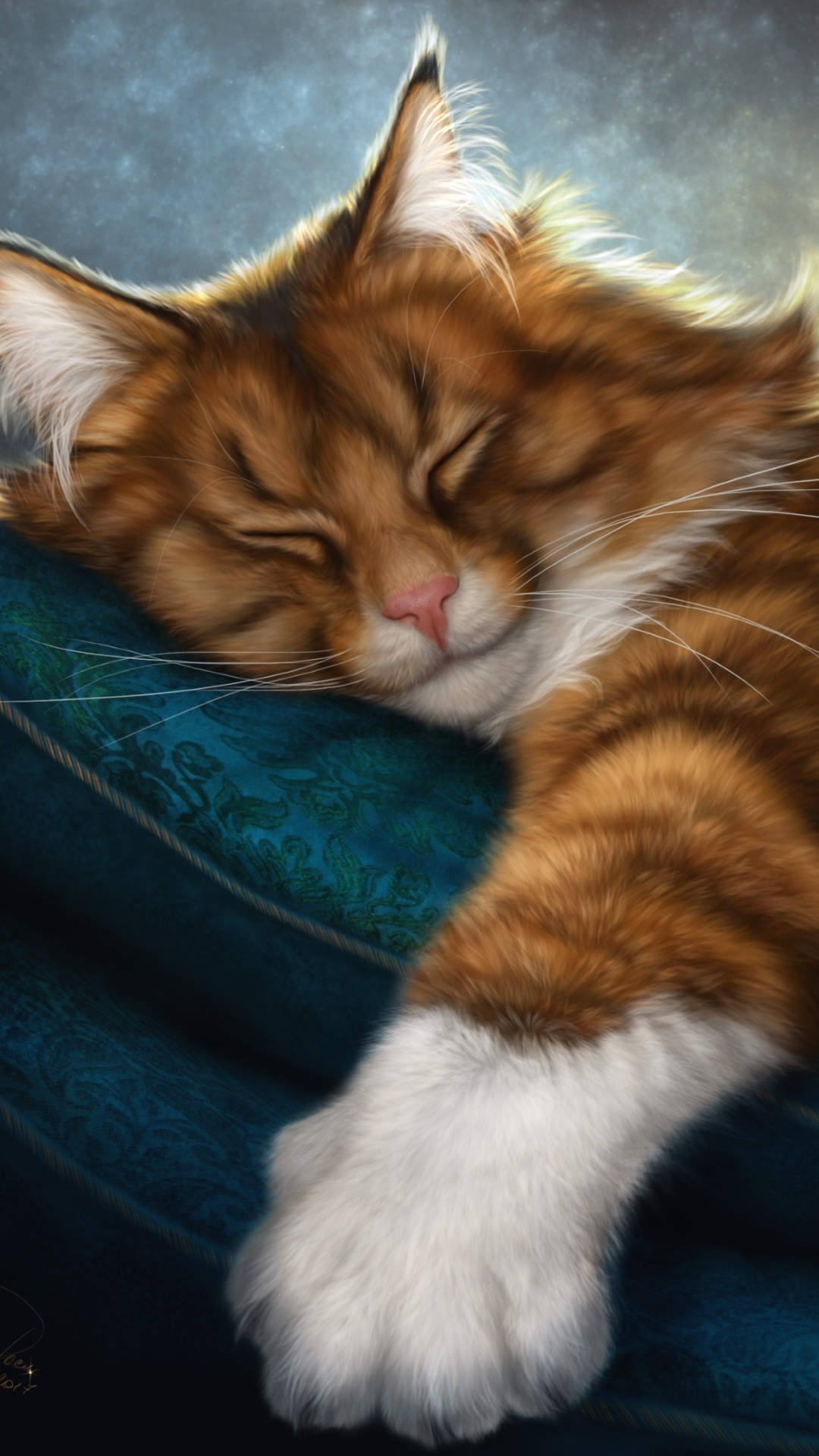 Download mobile wallpaper Fantasy, Cat, Mouse, Sleeping, Fantasy Animals for free.