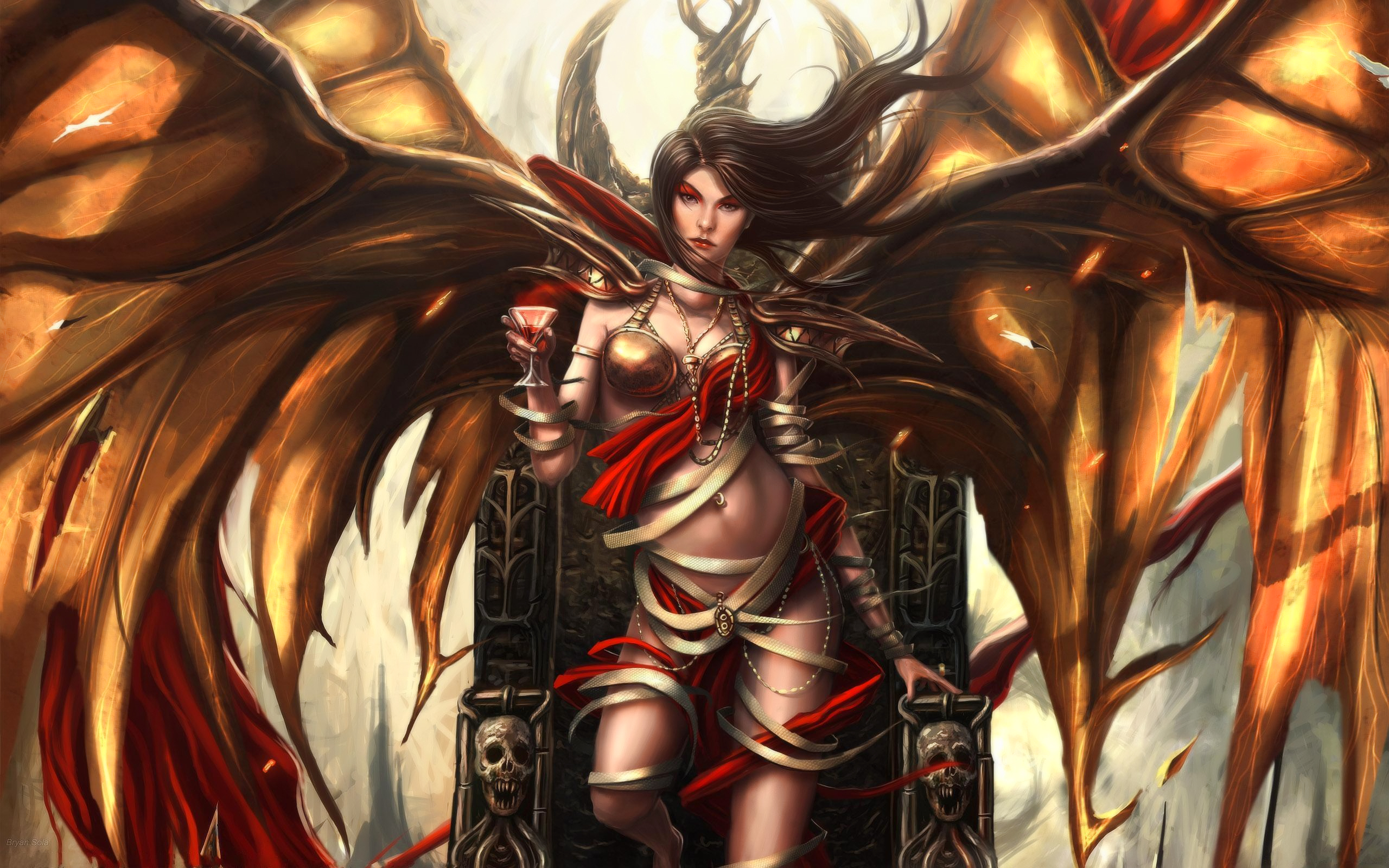 Free download wallpaper Fantasy, Wings, Demon, Vampire, Necklace, Black Hair on your PC desktop