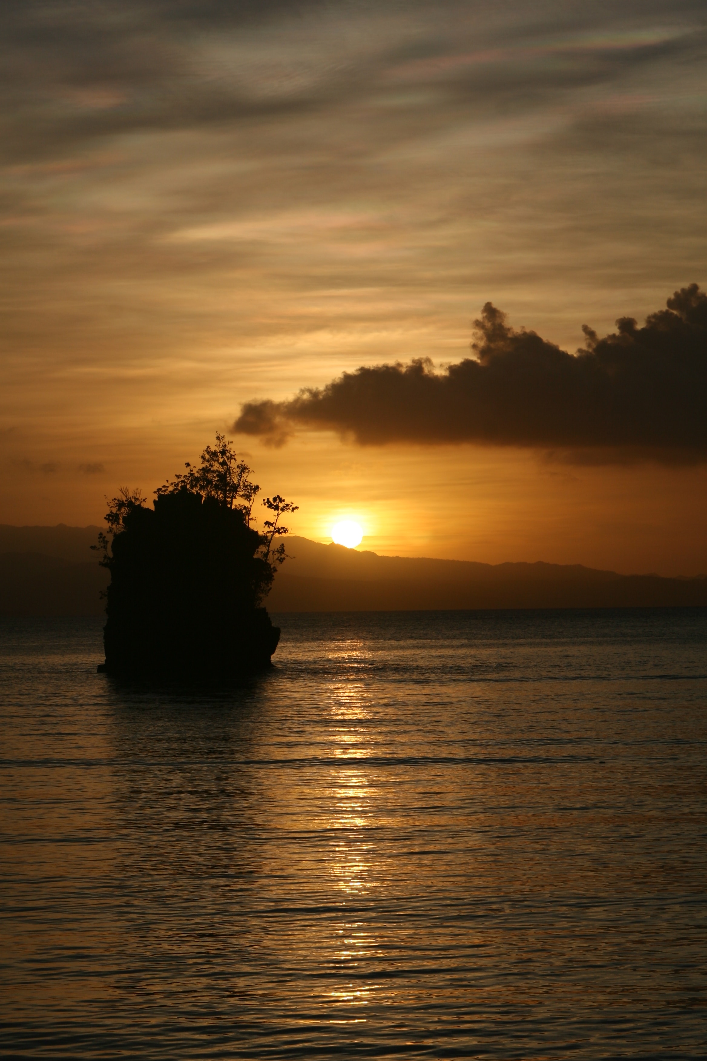 Download mobile wallpaper Rock, Sunset, Sea, Island, Dark for free.