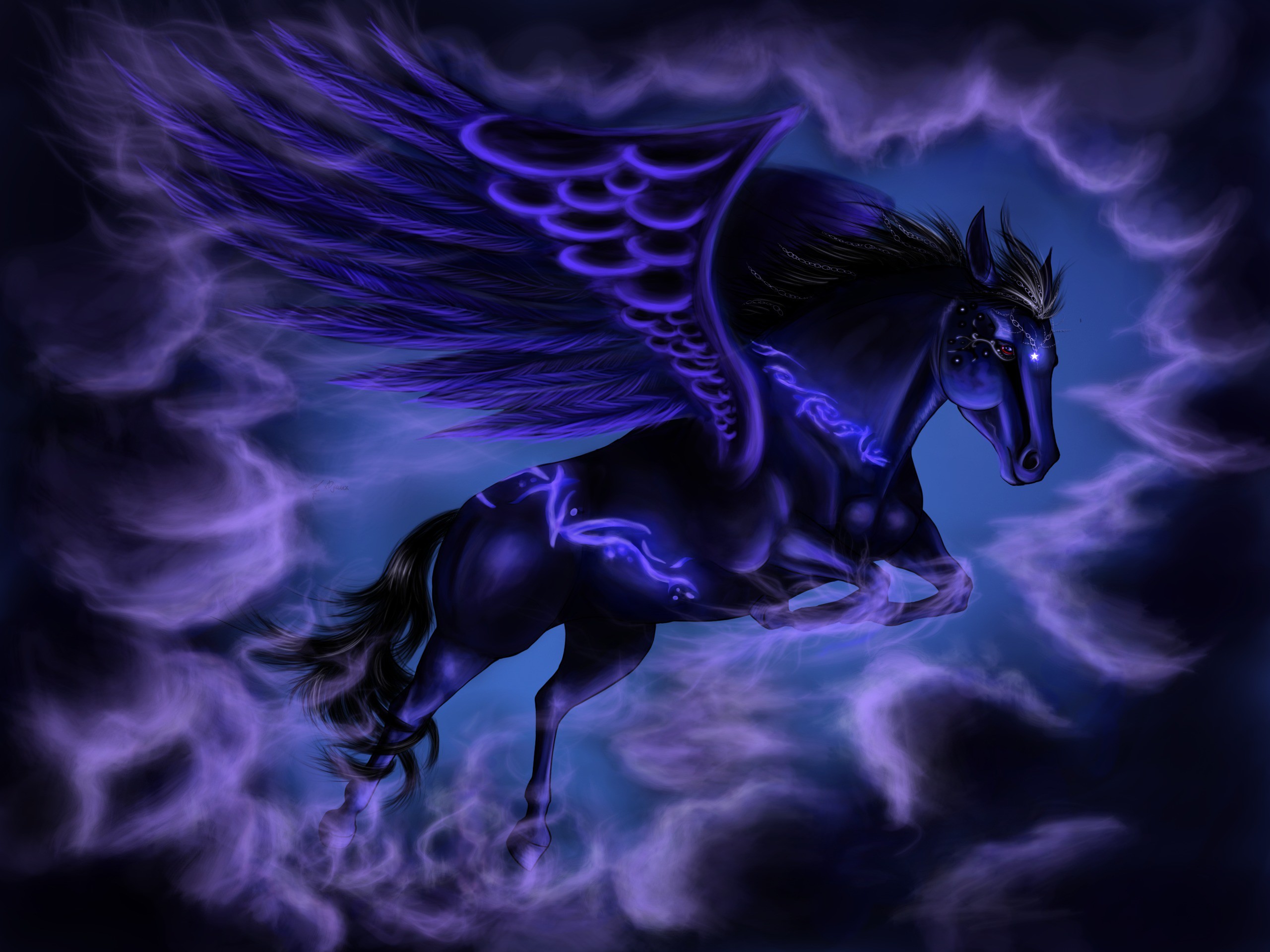 Laden Sie das Fantasie, Lila, Flügel, Wolke, Pegasus, Hauspferd, Fantasietiere-Bild kostenlos auf Ihren PC-Desktop herunter