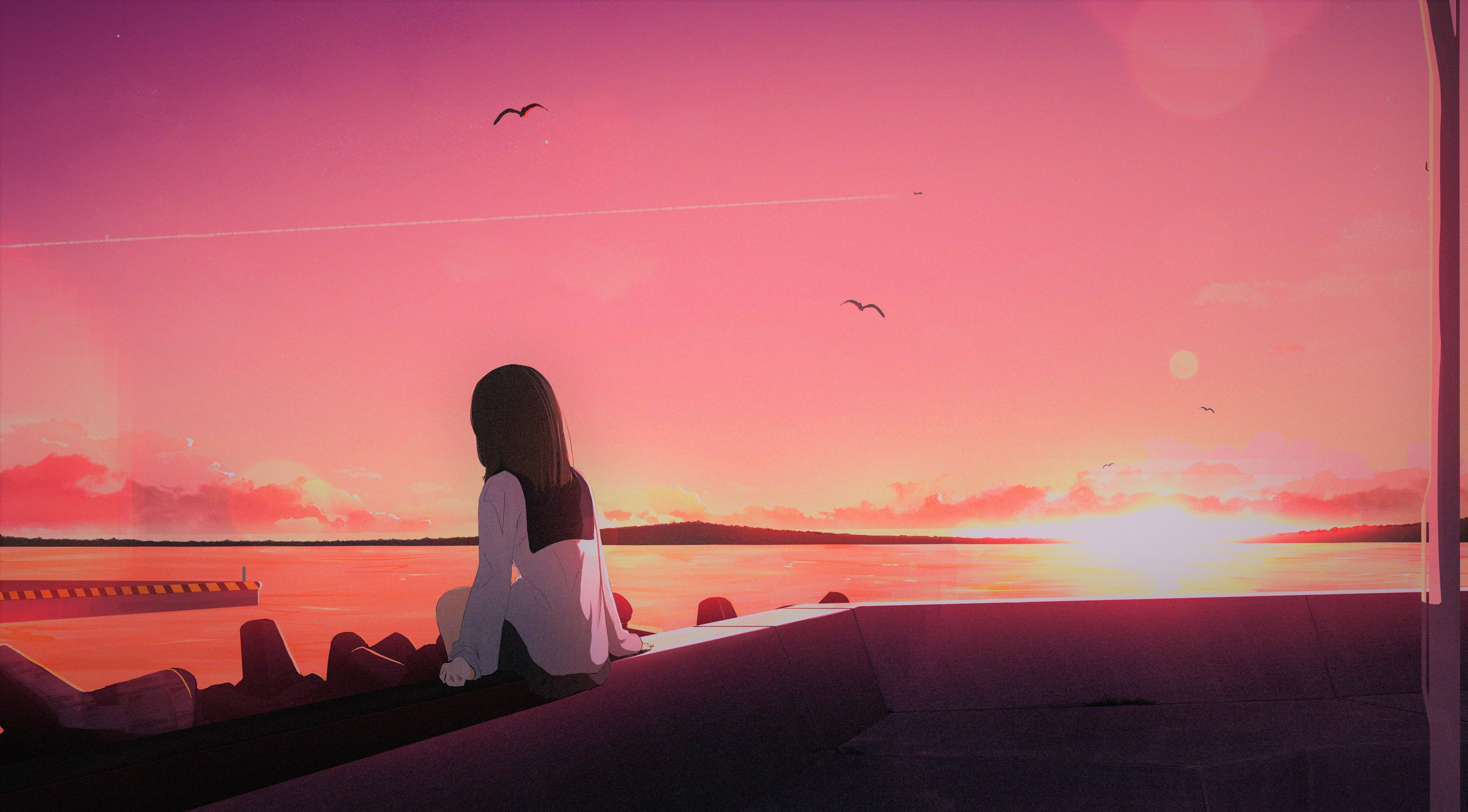 Free download wallpaper Anime, Sunset, Sky, Original on your PC desktop