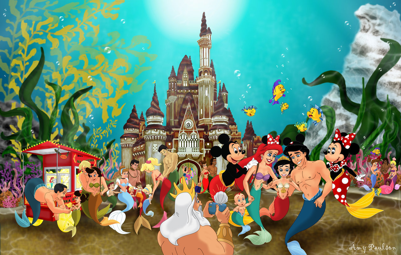 ariel (the little mermaid), mickey mouse, movie, disney, adella (the little mermaid), alana (the little mermaid), andrina (the little mermaid), aquata (the little mermaid), arista (the little mermaid), castle, cinderella, flounder (the little mermaid), king triton, melody (the little mermaid), mermaid, merman, minnie mouse, prince charming, prince eric