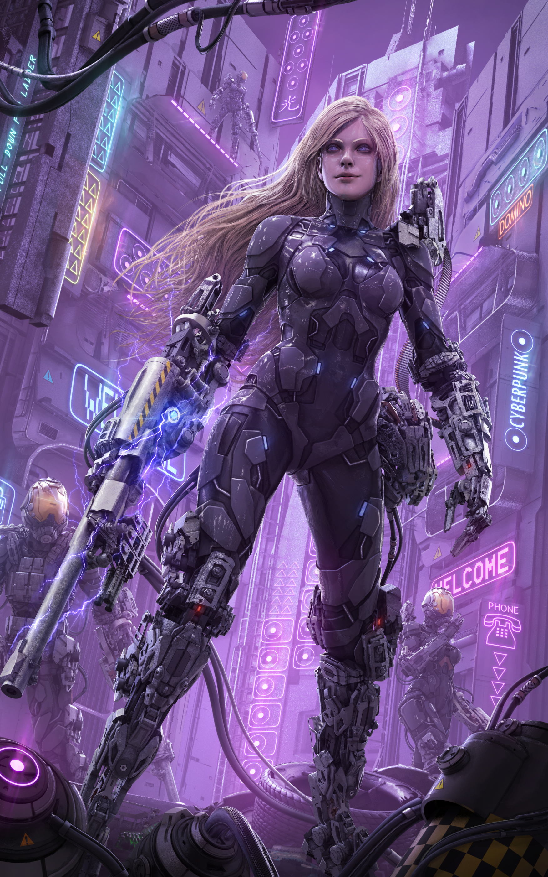 Download mobile wallpaper Weapon, Sci Fi, Blonde, Cyborg, Futuristic, Long Hair, Woman Warrior for free.