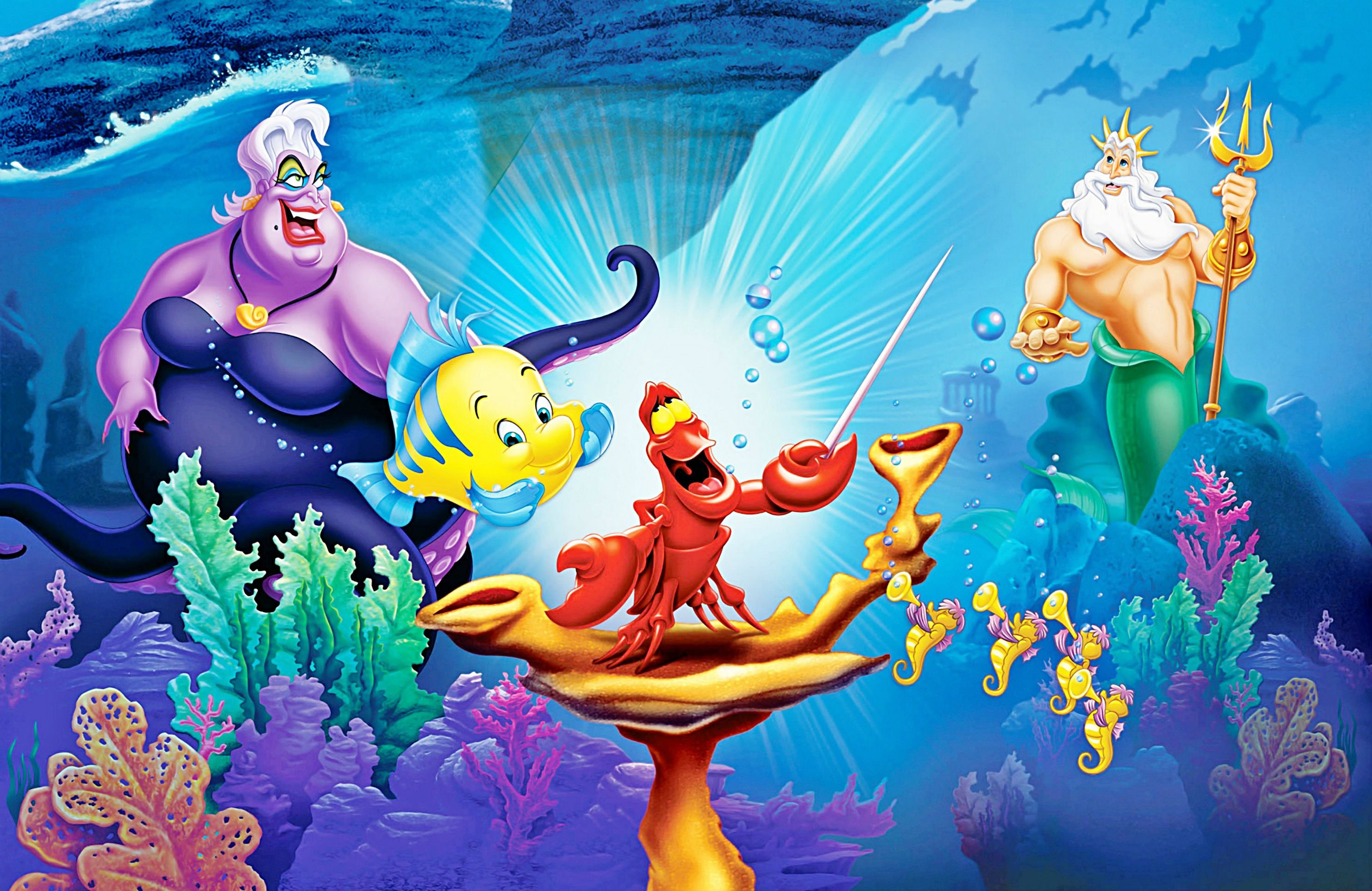 flounder (the little mermaid), king triton, movie, the little mermaid (1989), merman, sebastian (the little mermaid), the little mermaid, trident, ursula (the little mermaid)