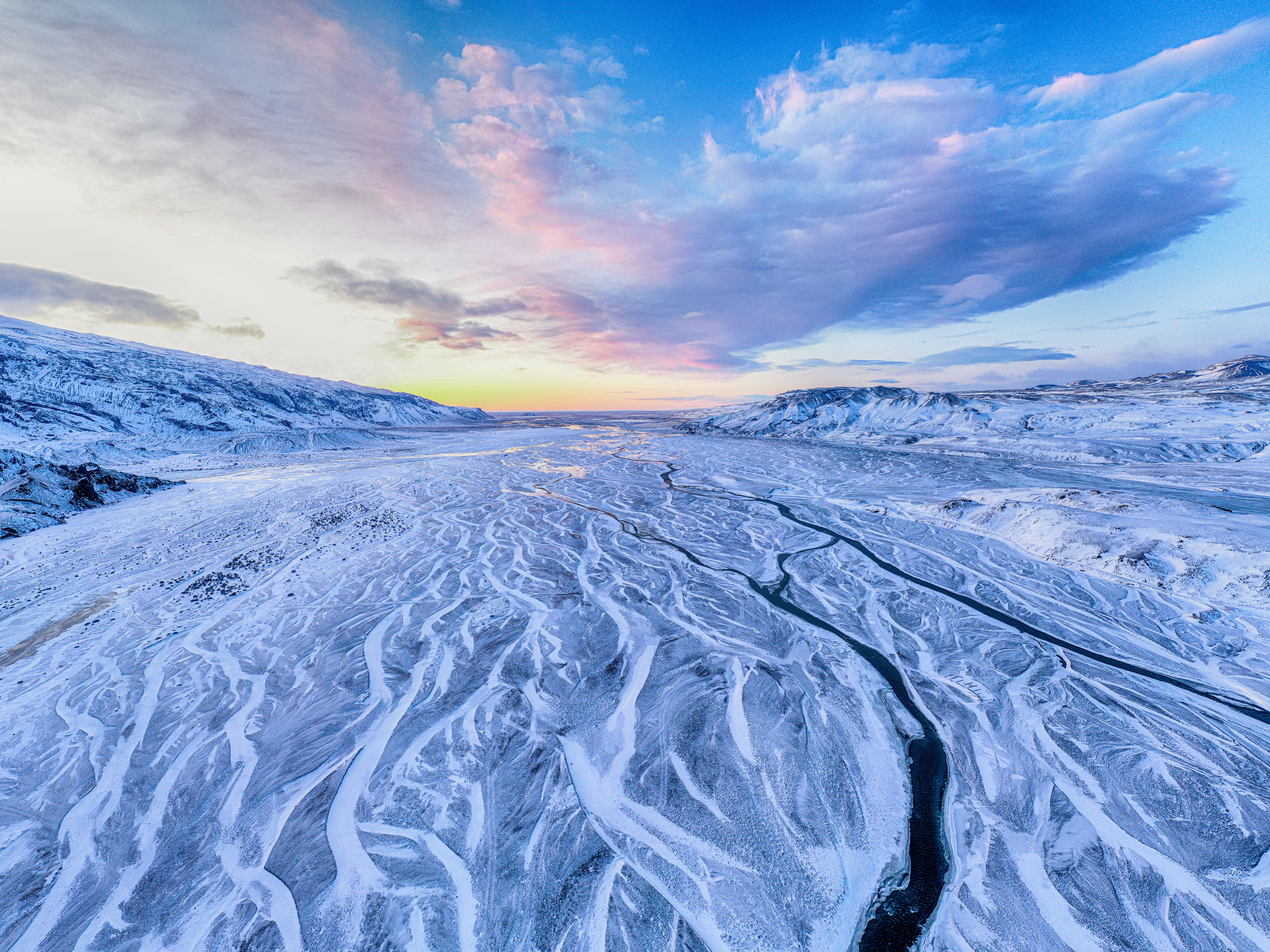 PCデスクトップに雪, 上から見る, 冬, 自然, 川, 山脈, 風景画像を無料でダウンロード