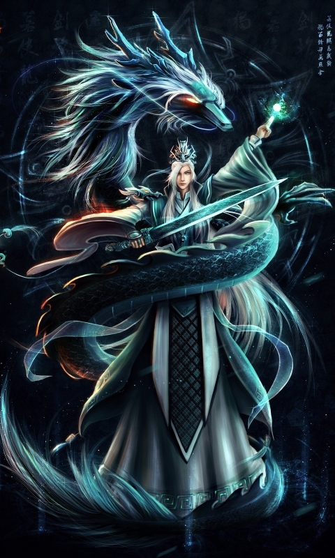 Download mobile wallpaper Fantasy, Dragon, Warrior, Sword for free.