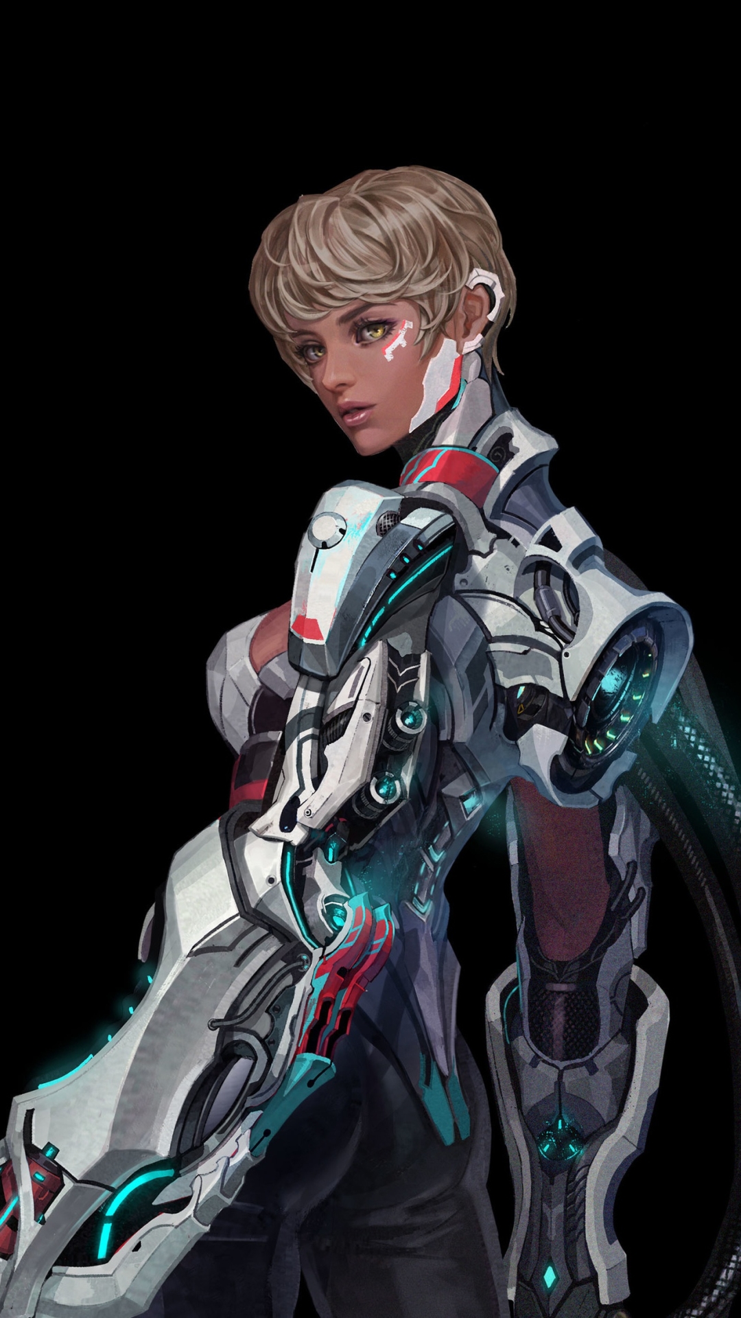 Download mobile wallpaper Sci Fi, Blonde, Cyborg, Yellow Eyes, Short Hair for free.