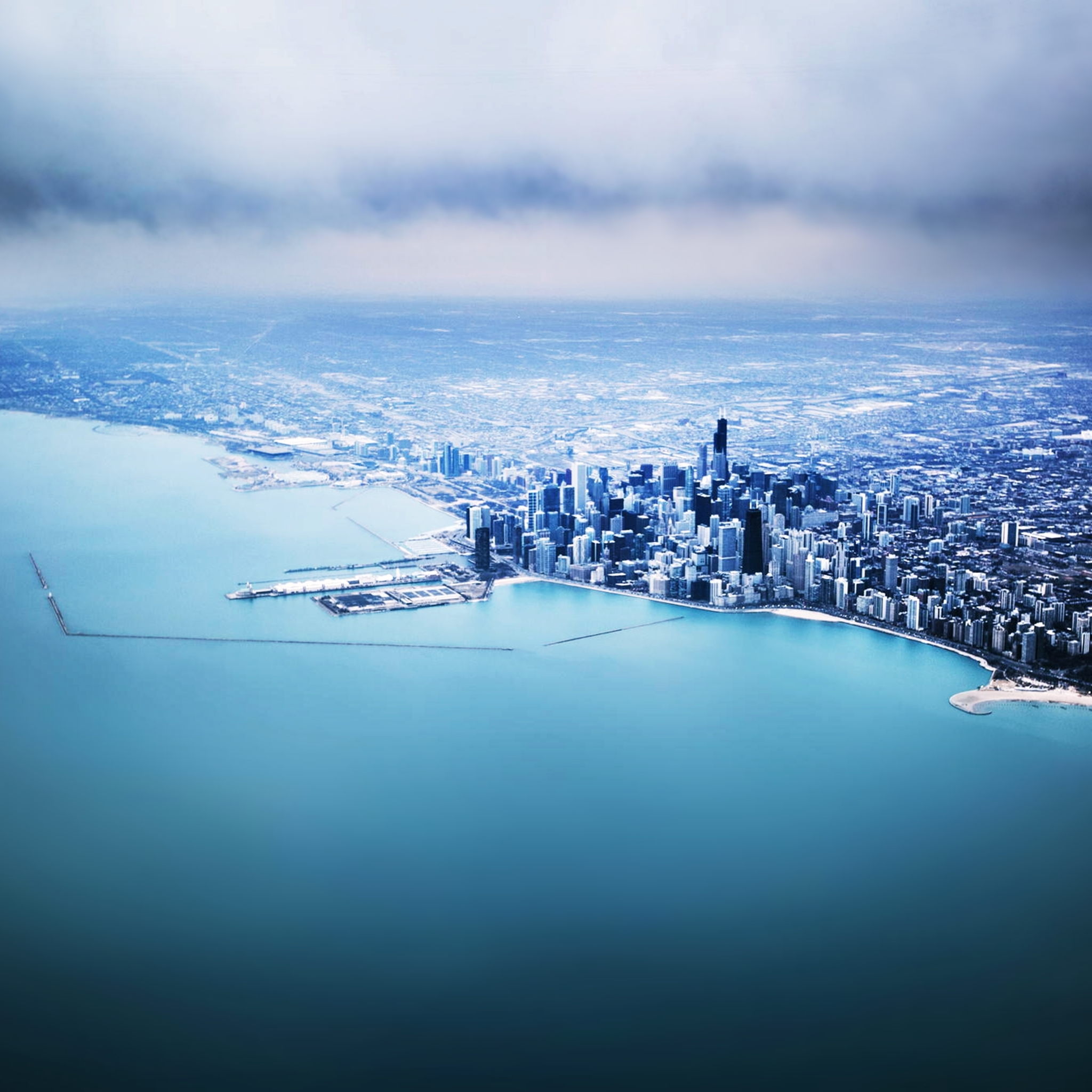 Download mobile wallpaper Landscape, Cities, Sea, Usa, City, Skyscraper, Ocean, Cloud, Chicago, Man Made for free.
