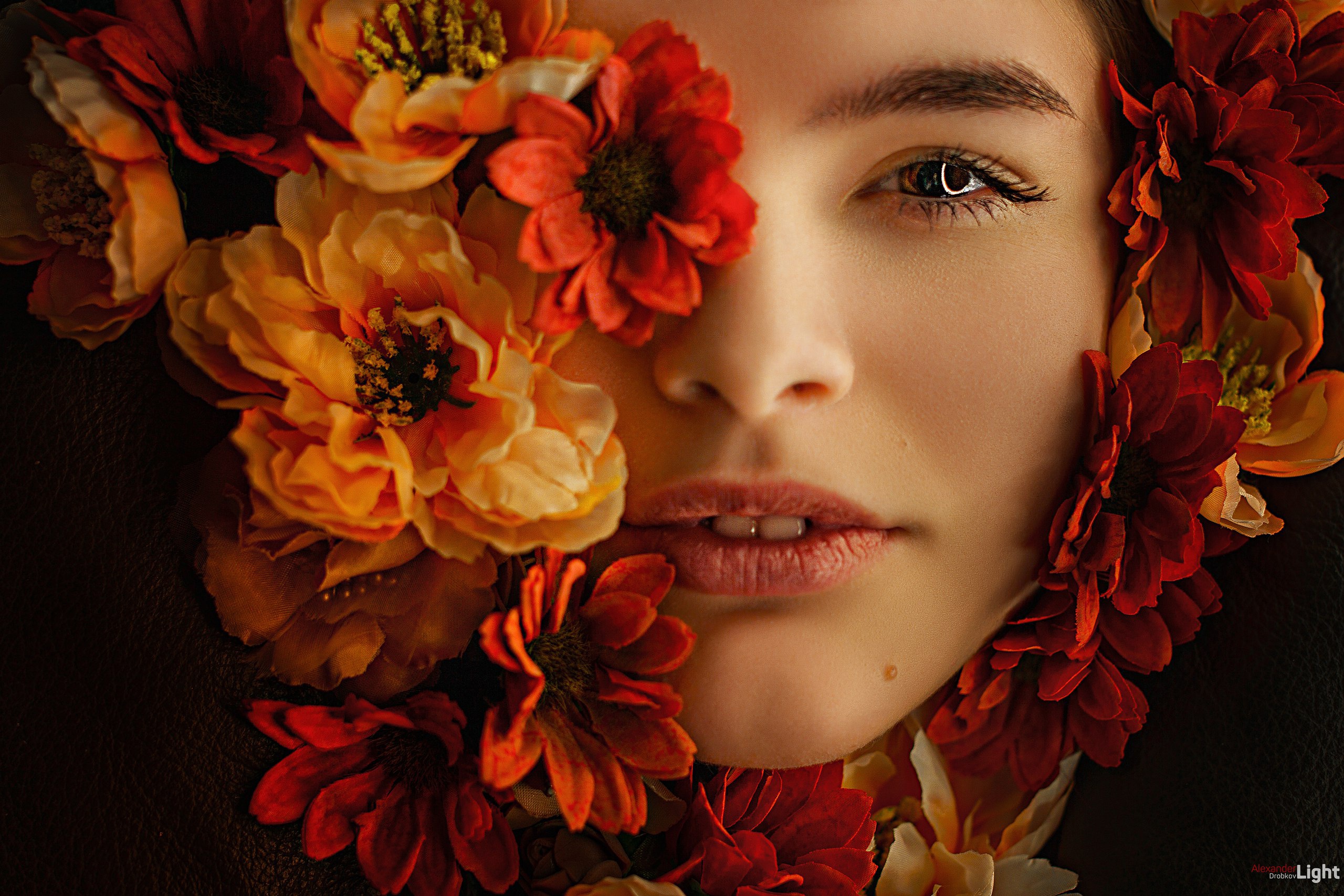 Download mobile wallpaper Flower, Portrait, Face, Women, Yulia Khudoleeva for free.