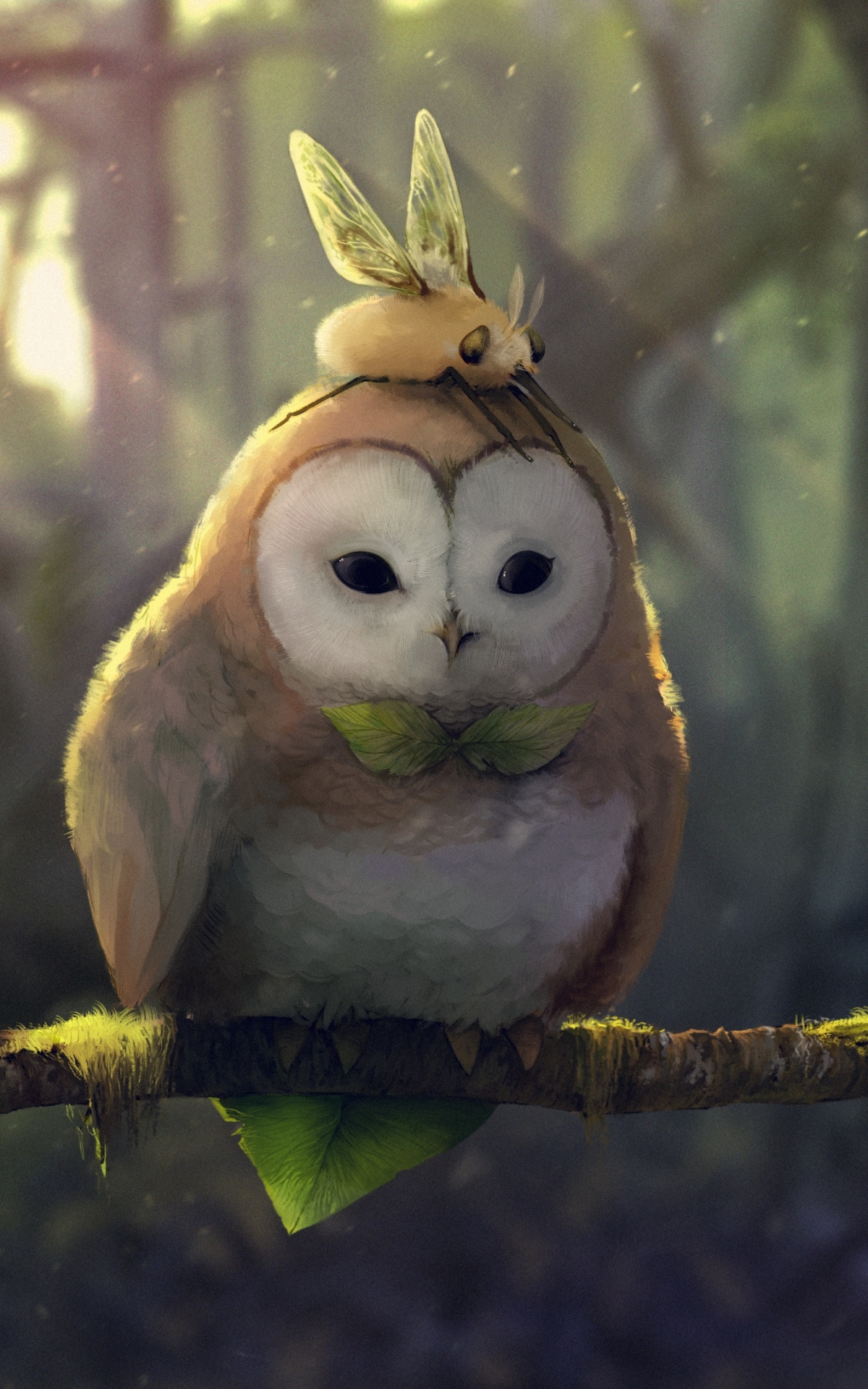 Download mobile wallpaper Fantasy, Owl, Bird, Branch, Sunbeam, Sunbean, Fantasy Animals for free.