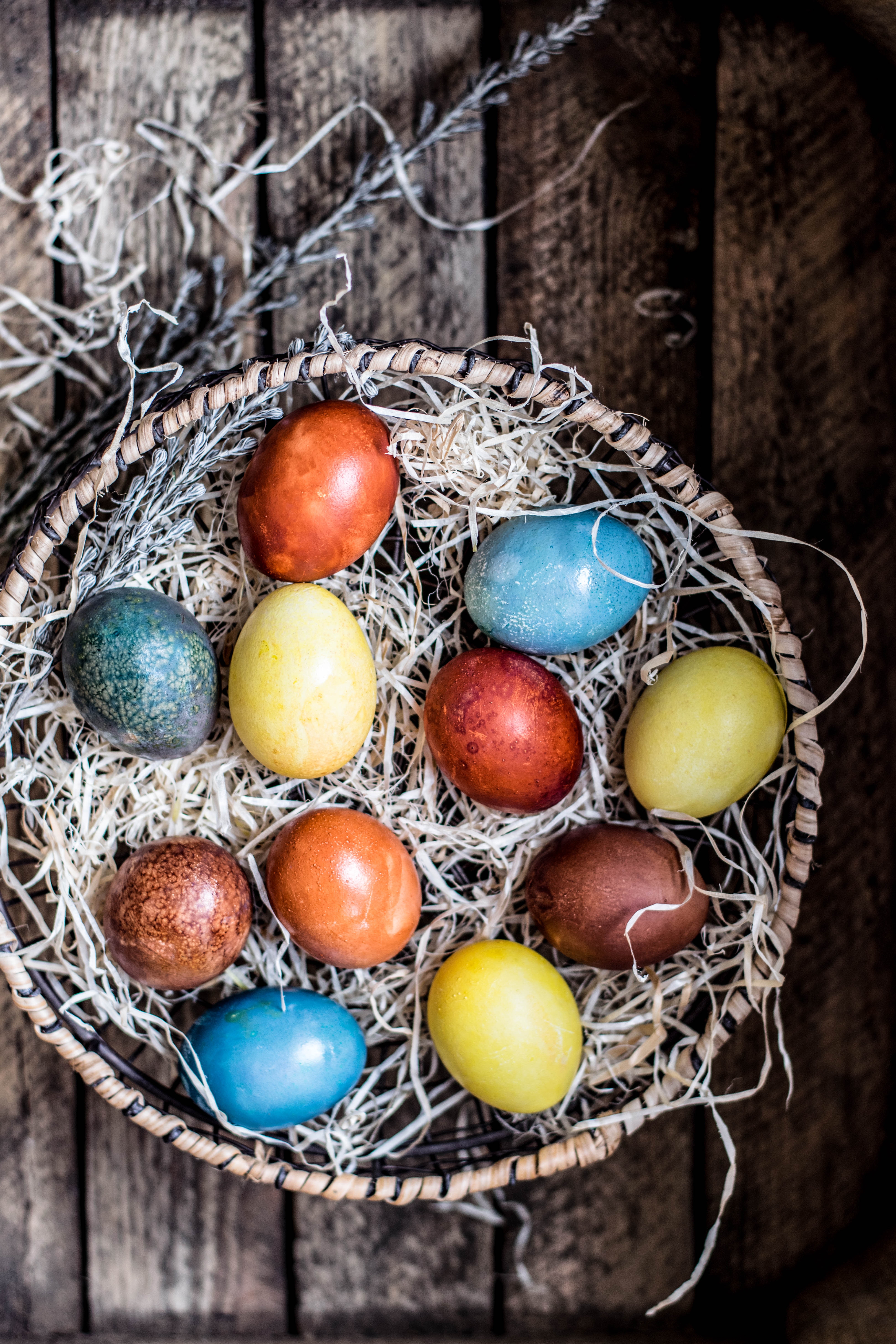 easter, holiday, holidays, eggs, multicolored, basket, painted UHD