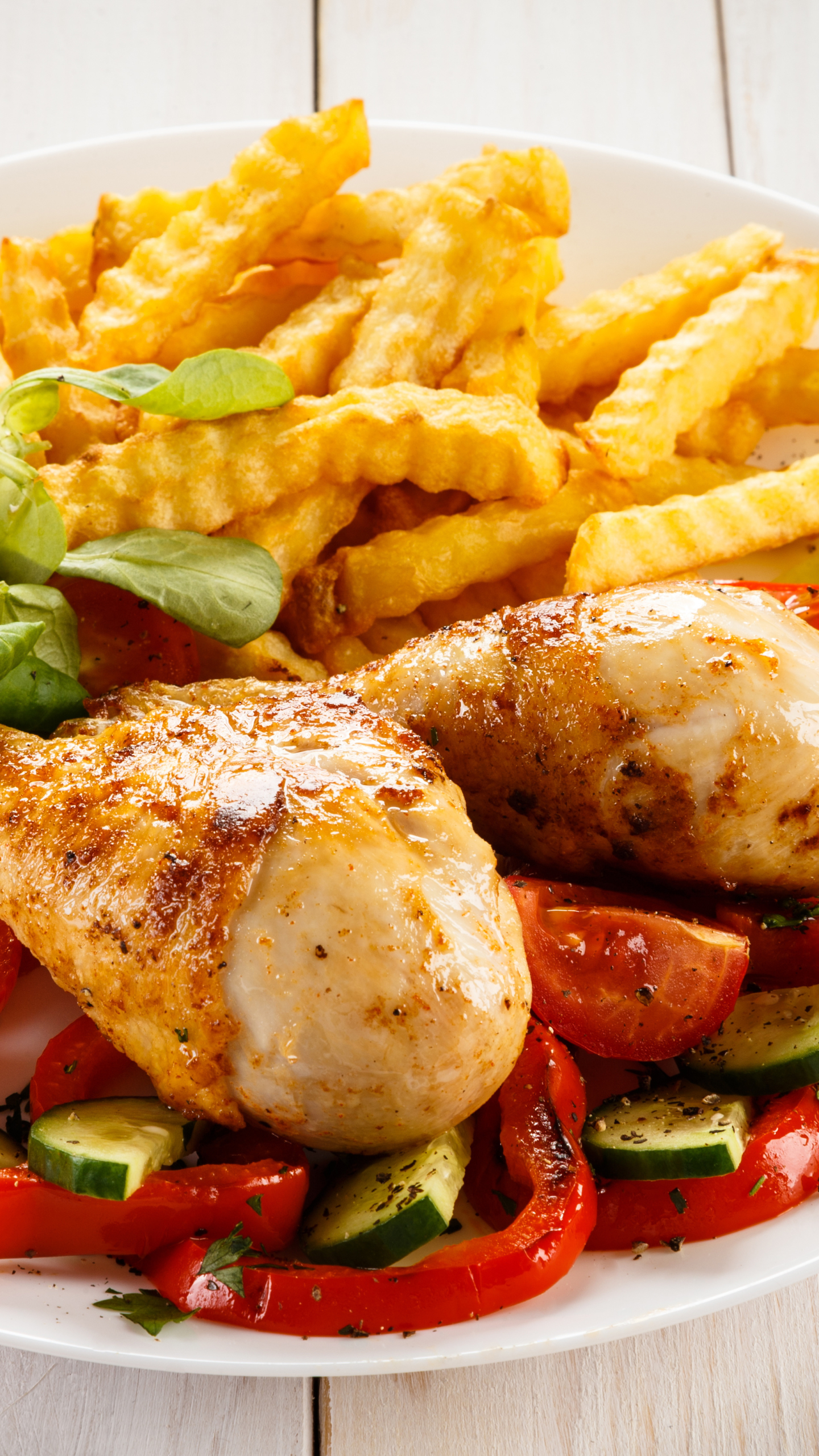 Download mobile wallpaper Food, Meal, Chicken, Vegetable, French Fries for free.