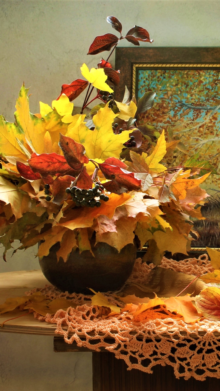 無料モバイル壁紙秋, 葉, 静物, 花瓶, 写真撮影をダウンロードします。
