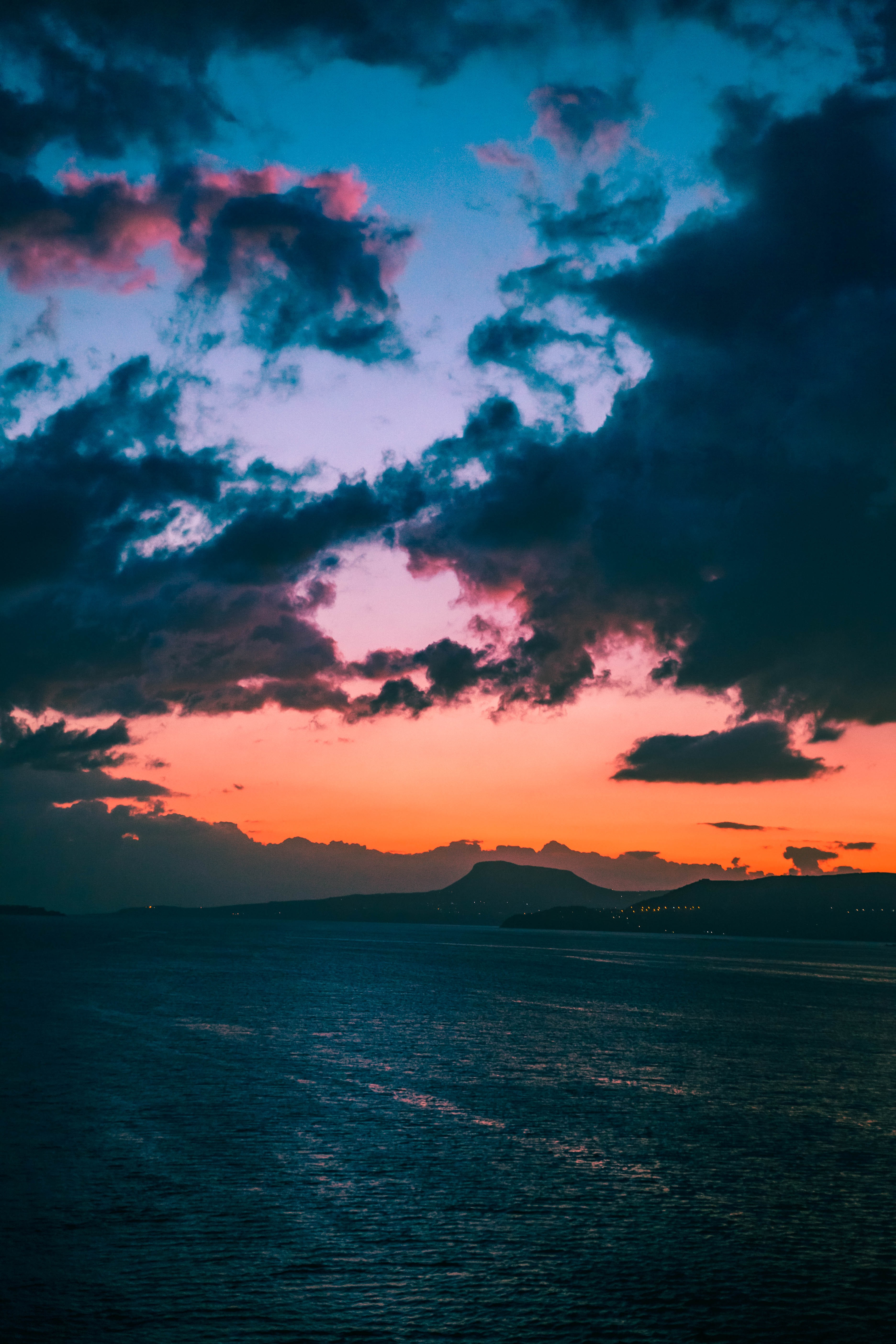Free download wallpaper Sky, Mountains, Nature, Sunset, Sea on your PC desktop