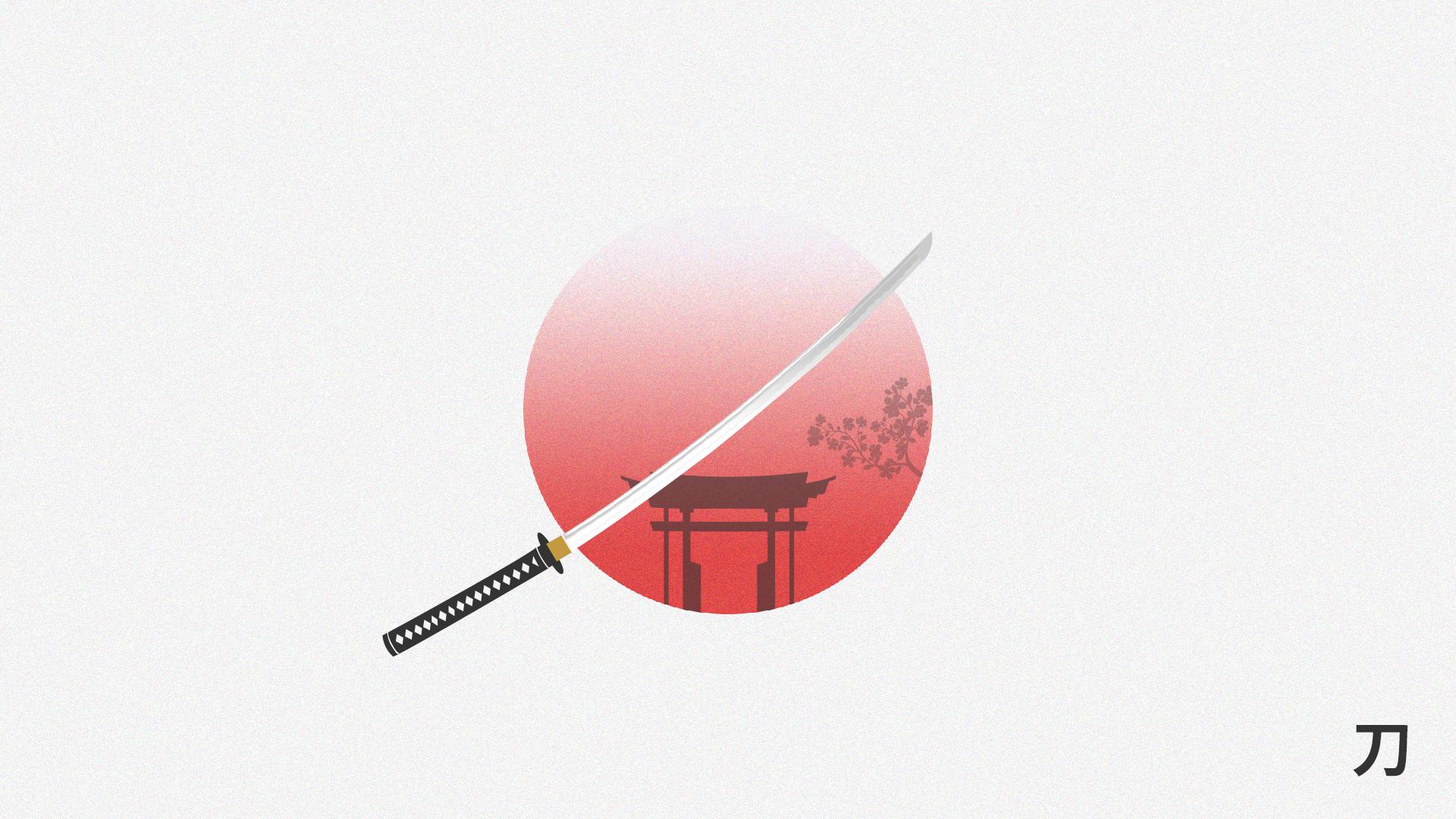 840761 descargar fondo de pantalla katana, artístico, minimalismo, círculo, bandera: protectores de pantalla e imágenes gratis