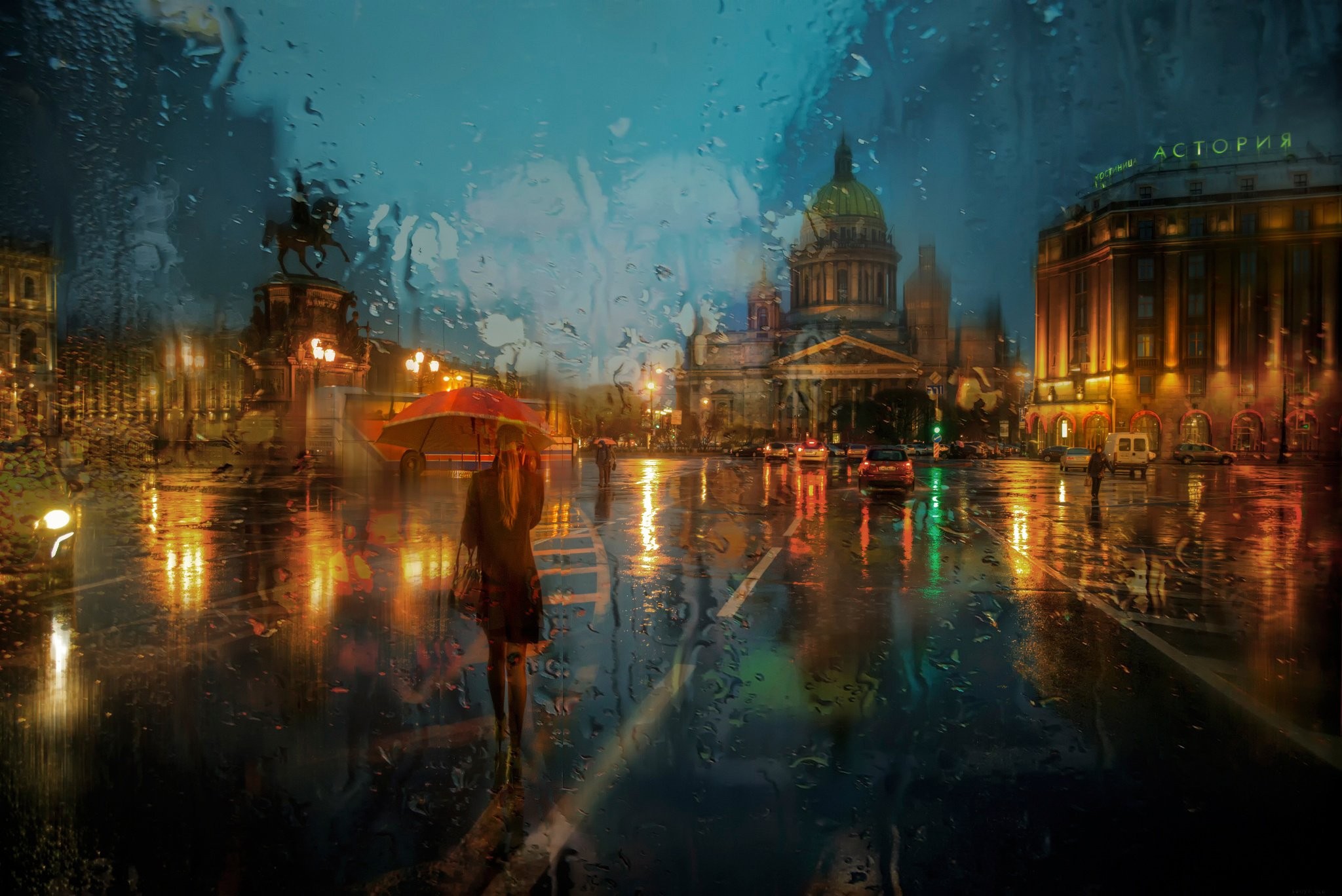 750003 baixar papel de parede fantasia, cidade, monumento, chuva, estrada, são petersburgo, guarda chuva - protetores de tela e imagens gratuitamente