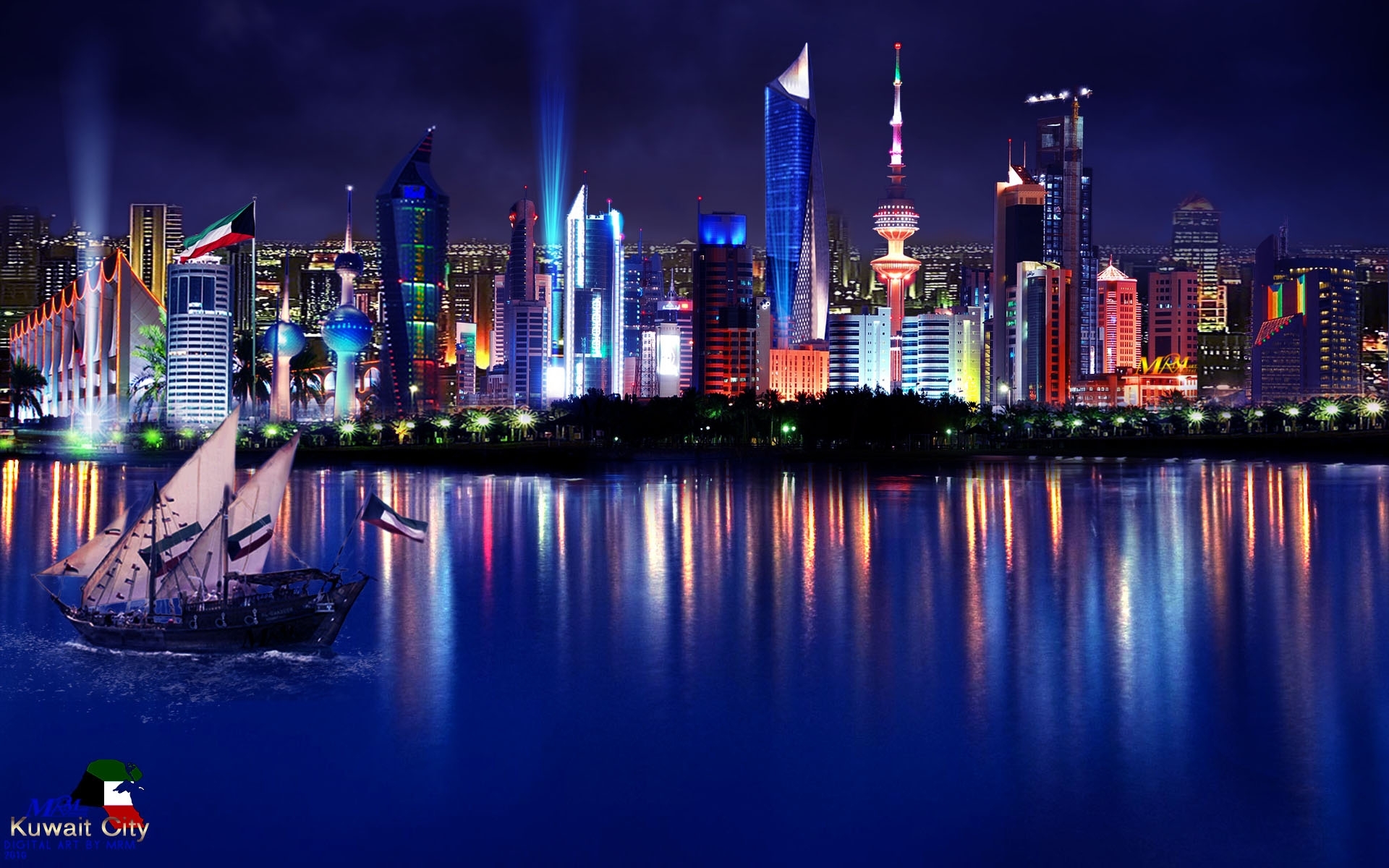 Download mobile wallpaper Landscape, Cities, Sea, Night for free.