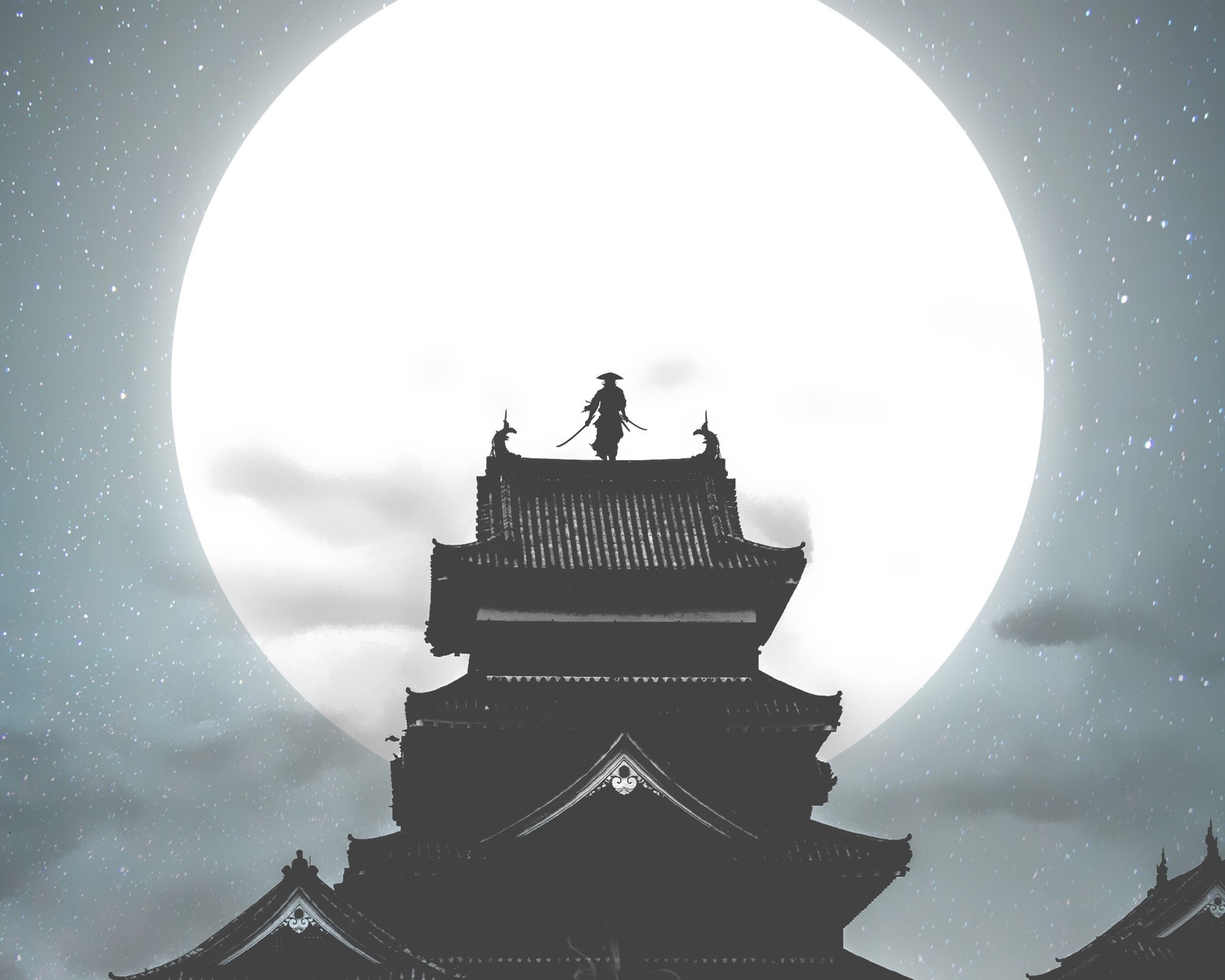 Download mobile wallpaper Fantasy, Night, Moon, Warrior, Samurai for free.