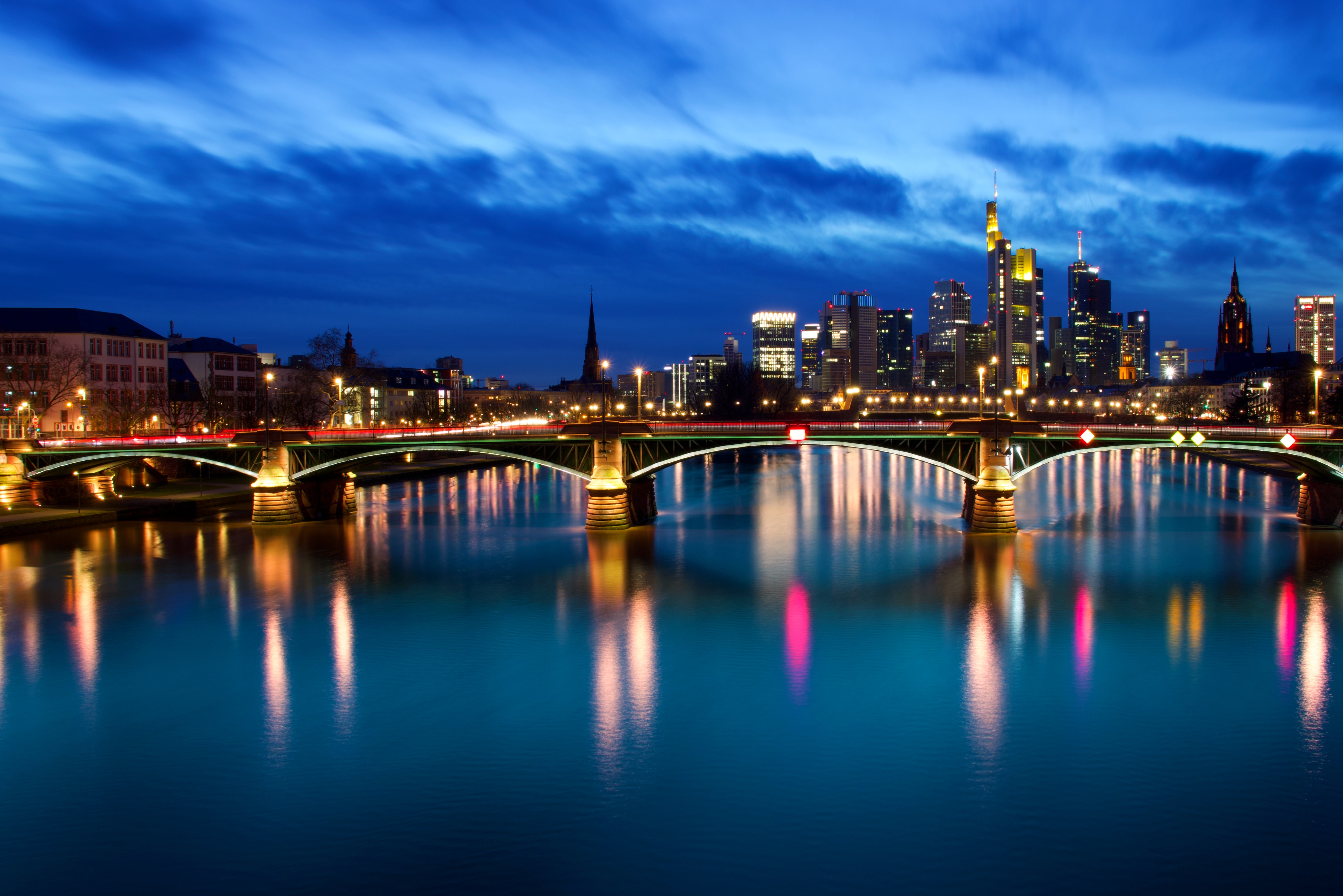germany, cities, rivers, building, night city, bridge images
