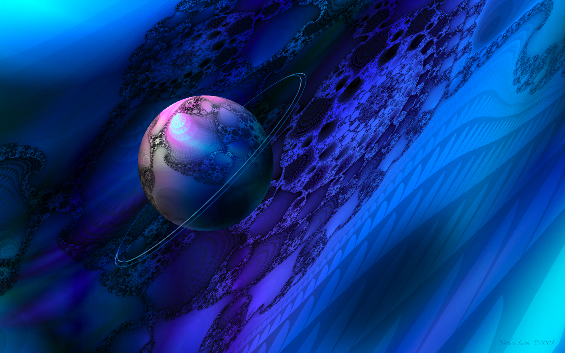 Скачать обои бесплатно Космос, Синий, Фрактал, Планета, Пурпурный, Абстрактные, Научная Фантастика картинка на рабочий стол ПК