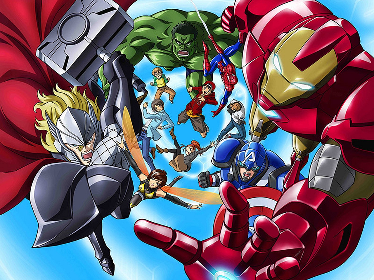 Handy-Wallpaper Hulk, Fernsehserien, Ironman, Kapitän Amerika, Spider Man, Wespe (Marvel Comics), Thor, Marvels Future Avengers kostenlos herunterladen.