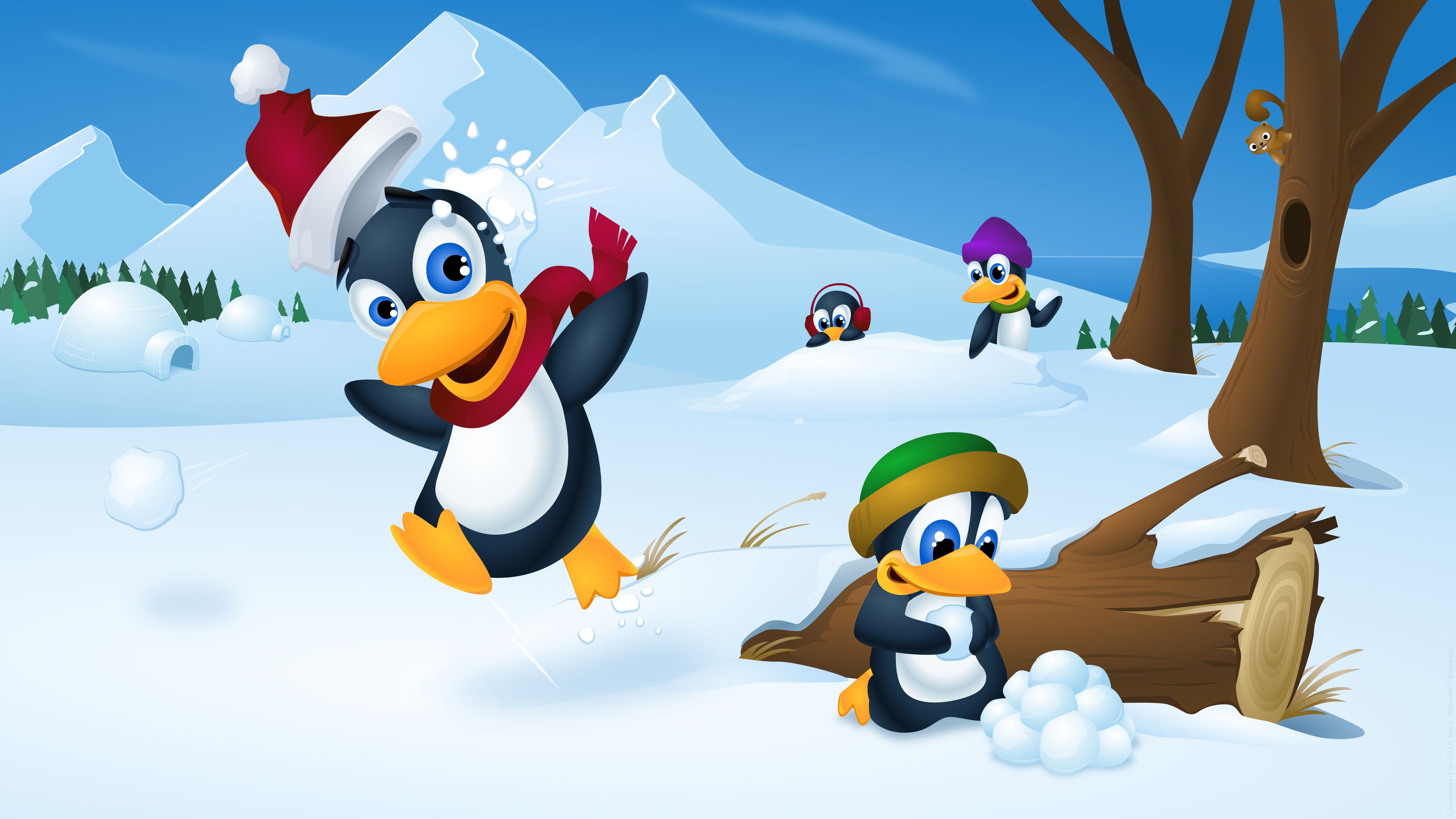 PCデスクトップにペンギン, クリスマス, ホリデー, サンタハット画像を無料でダウンロード
