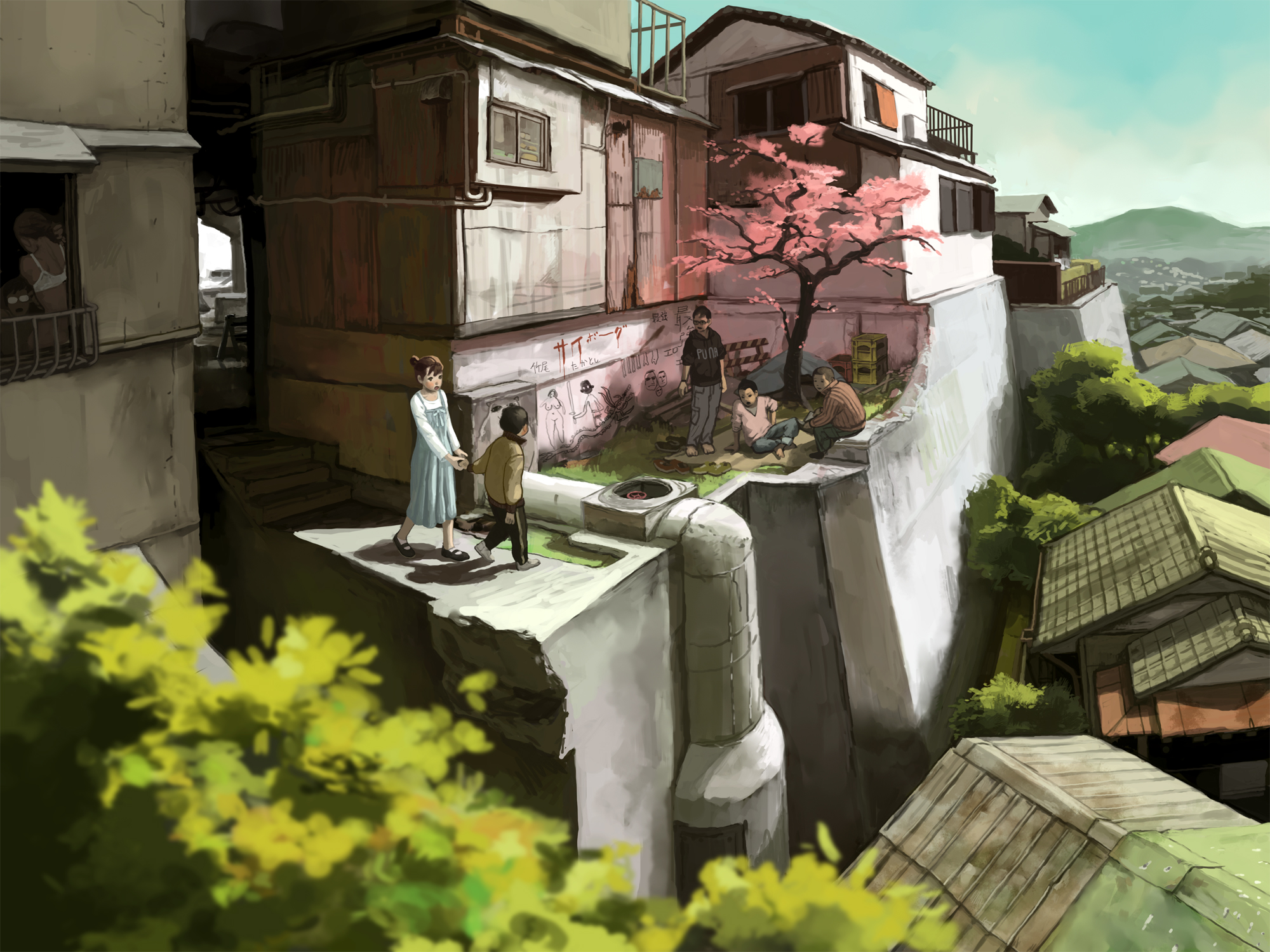 Téléchargez des papiers peints mobile Sakura, Ville, Original, Animé gratuitement.